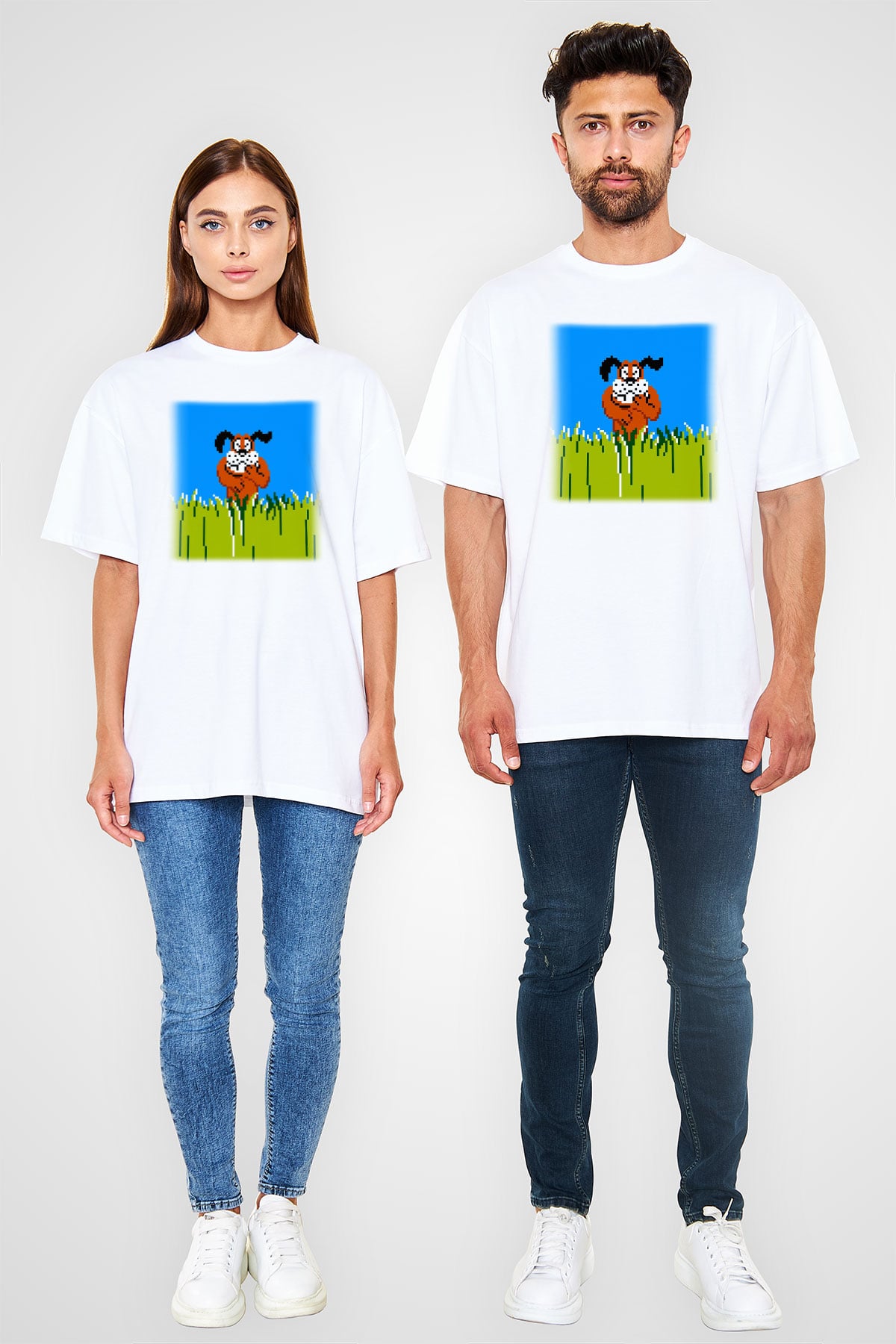Duck Hunt Beyaz Unisex Oversize Tişört T-Shirt