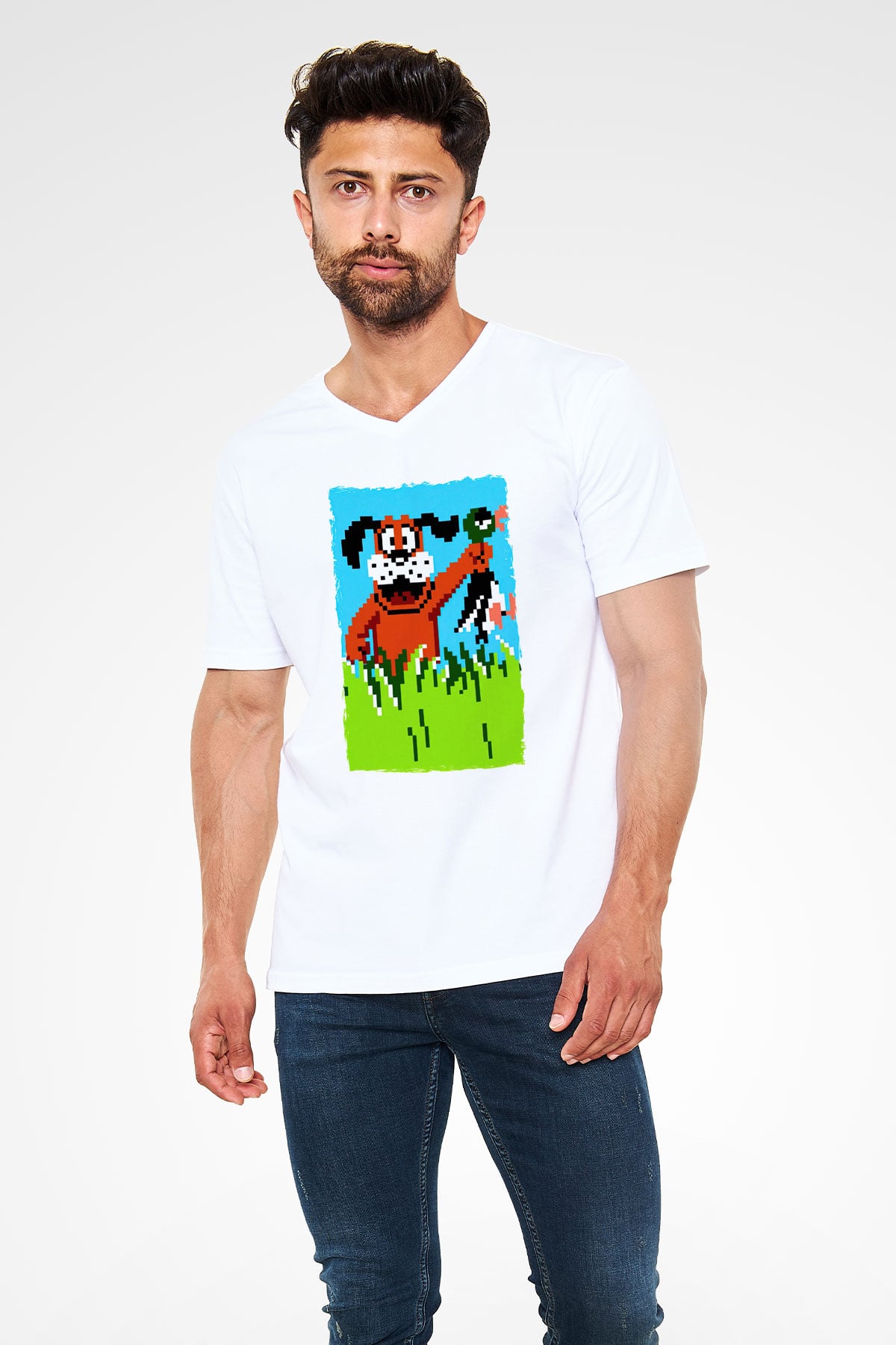 Duck Hunt Beyaz Unisex V Yaka Tişört