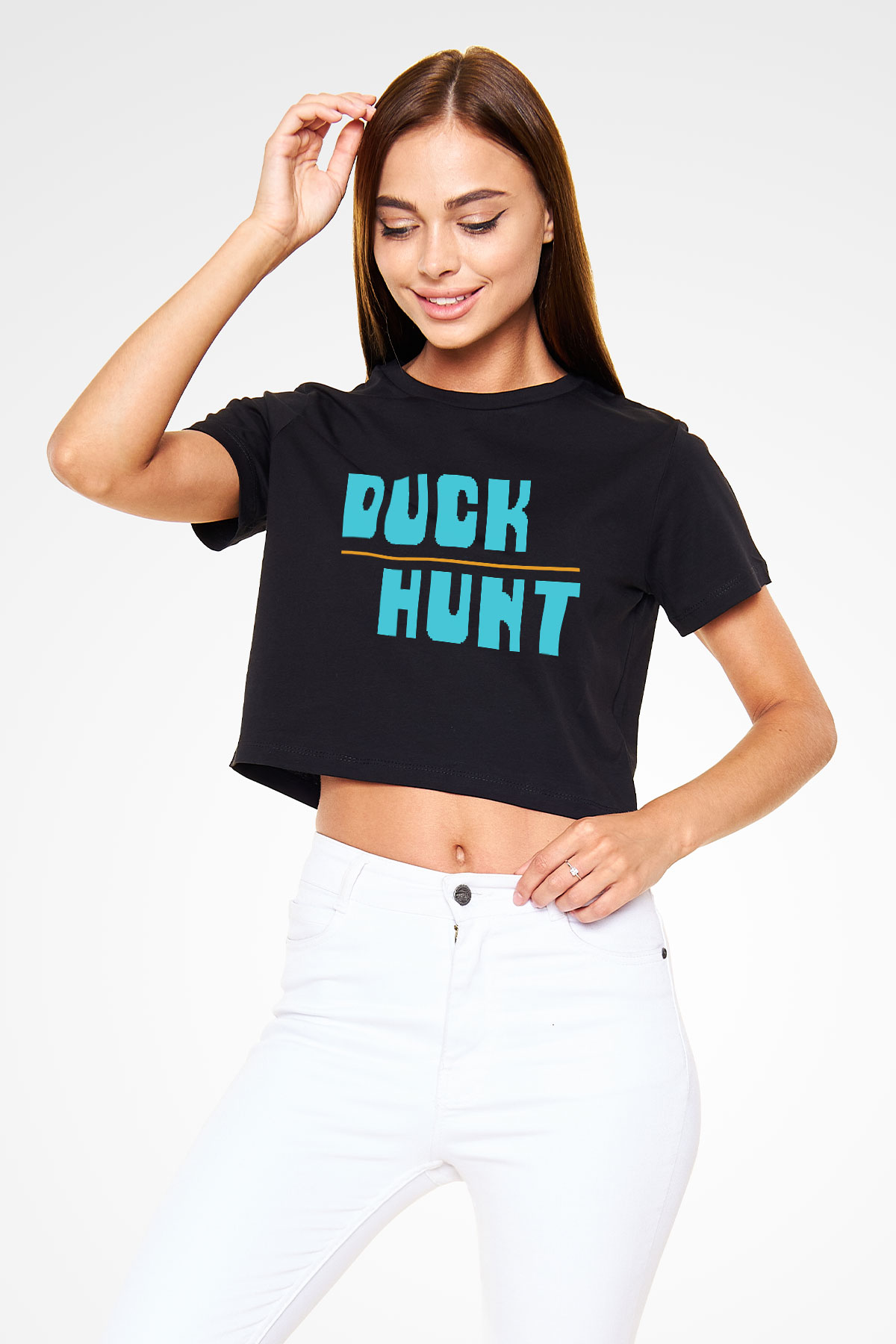 Duck Hunt Siyah Crop Top Tişört