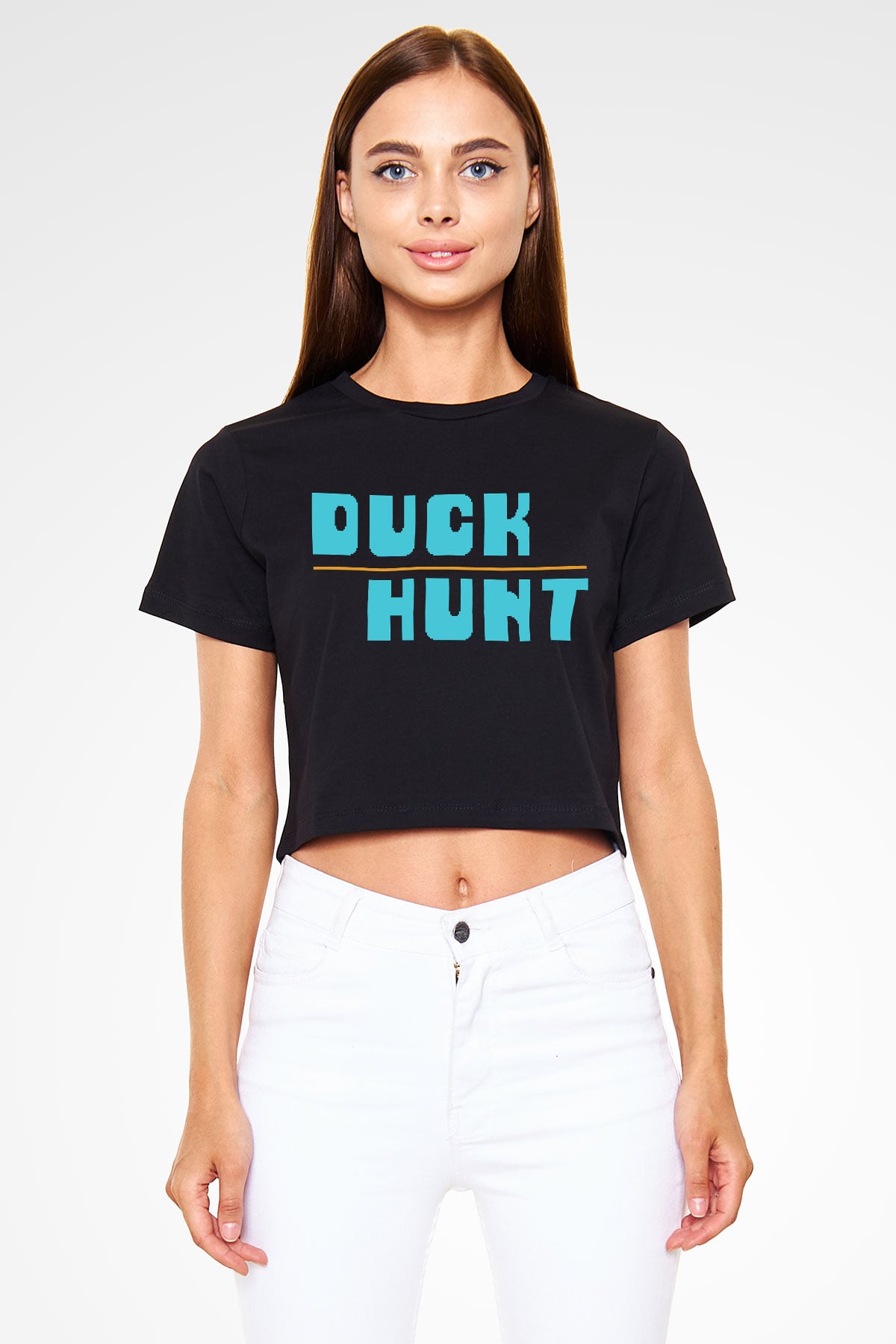 Duck Hunt Siyah Crop Top Tişört
