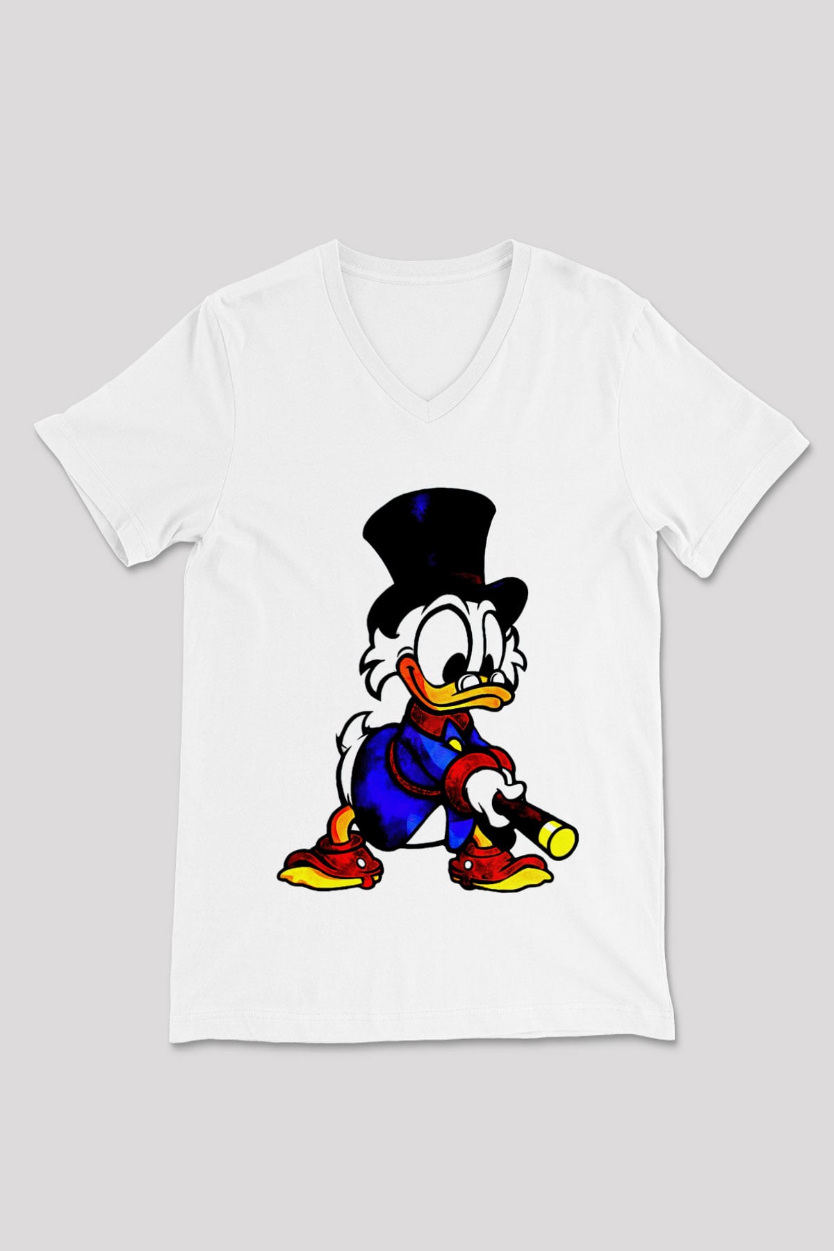 DuckTales Beyaz Unisex  V Yaka Tişört