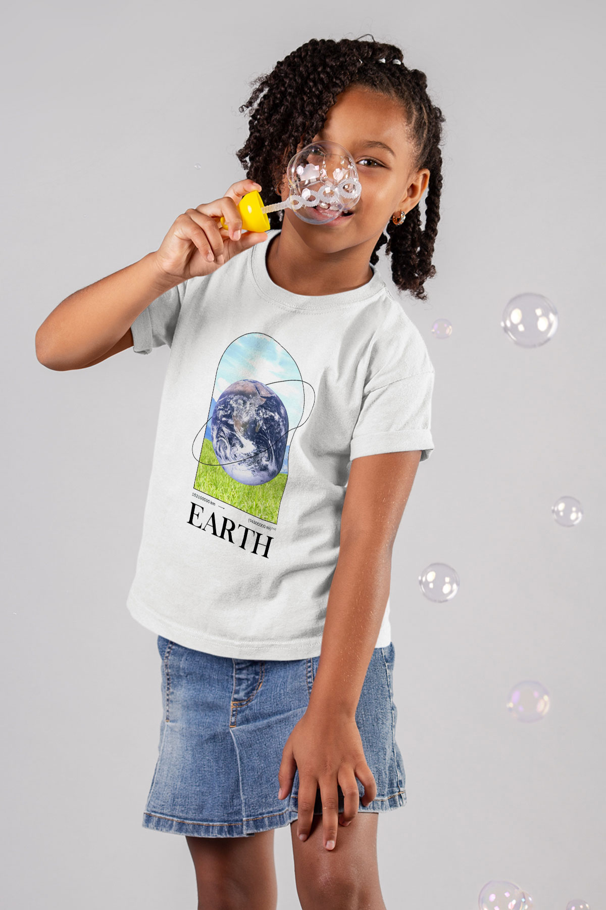 Dünya Baskılı Unisex Beyaz Çocuk Tişörtü - Tshirt