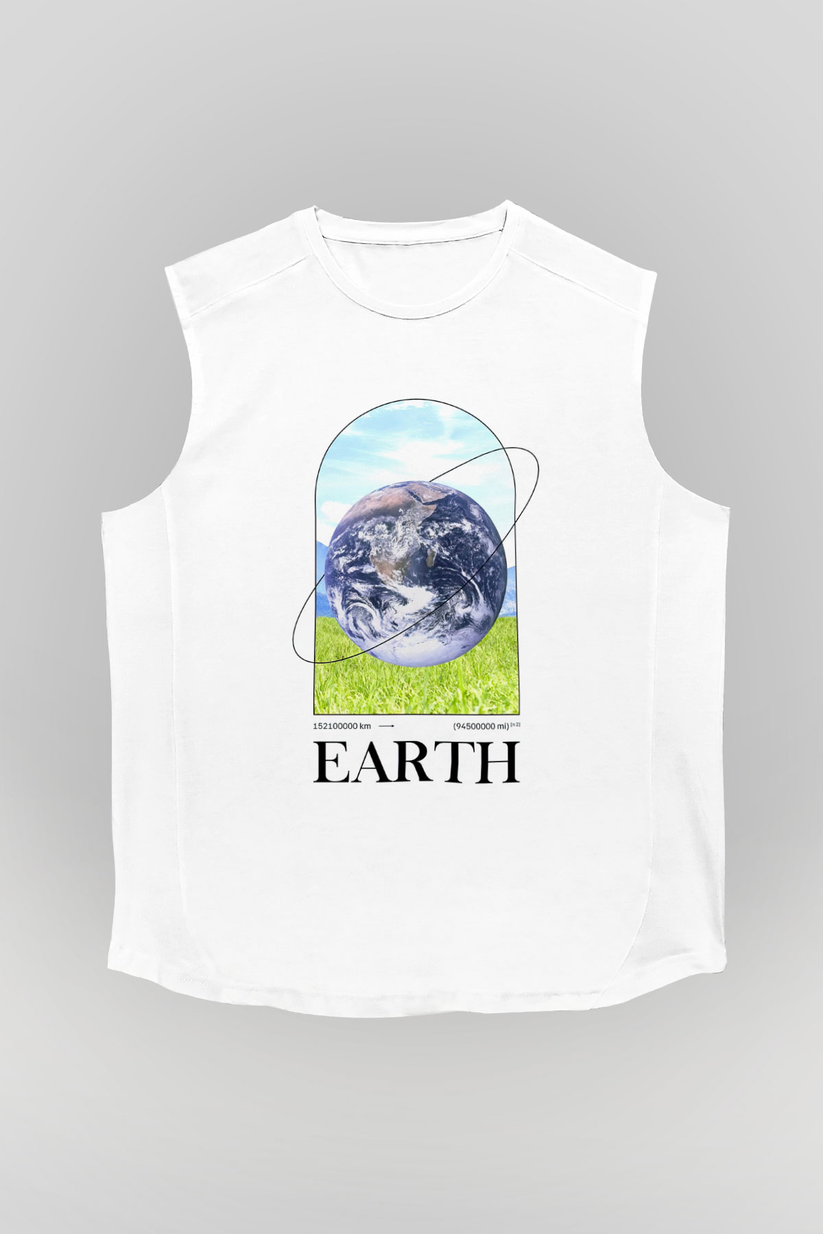 Dünya Baskılı Unisex Kolsuz Beyaz Tişört - Tshirt