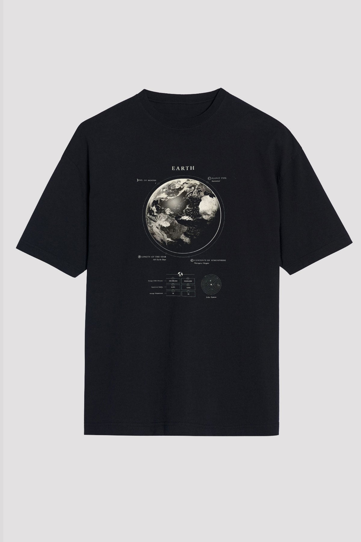 Dünya Fiziksel Özellikleri Baskılı Unisex Oversize Tişört - Tshirt