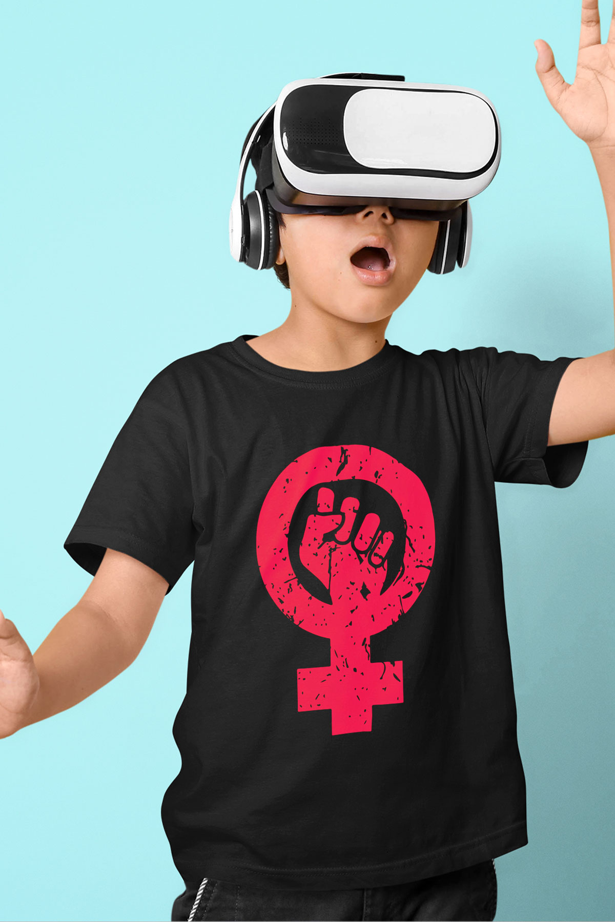 Dünya Kadınlar Günü Baskılı Siyah Unisex Çocuk Tişört