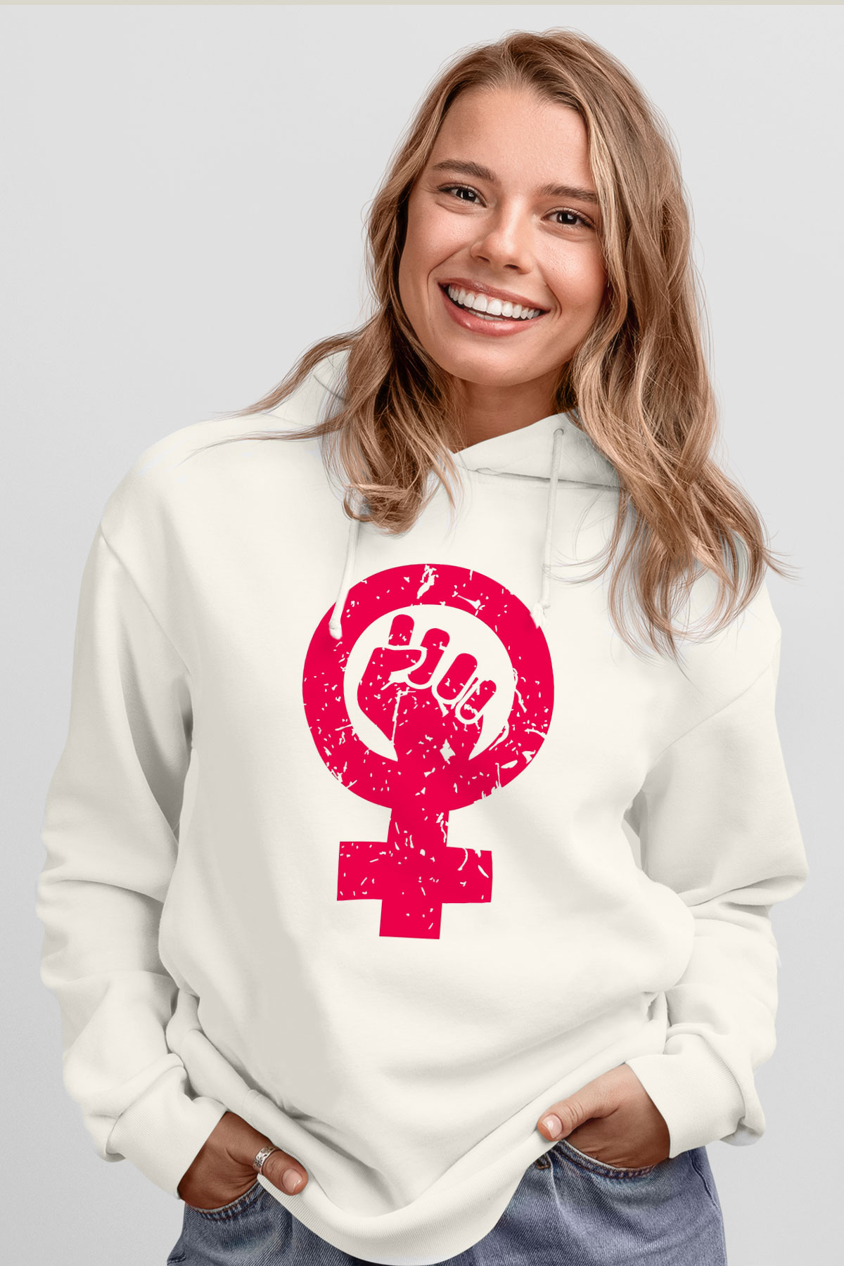 Dünya Kadınlar Günü Beyaz Unisex Kapşonlu Sweatshirt