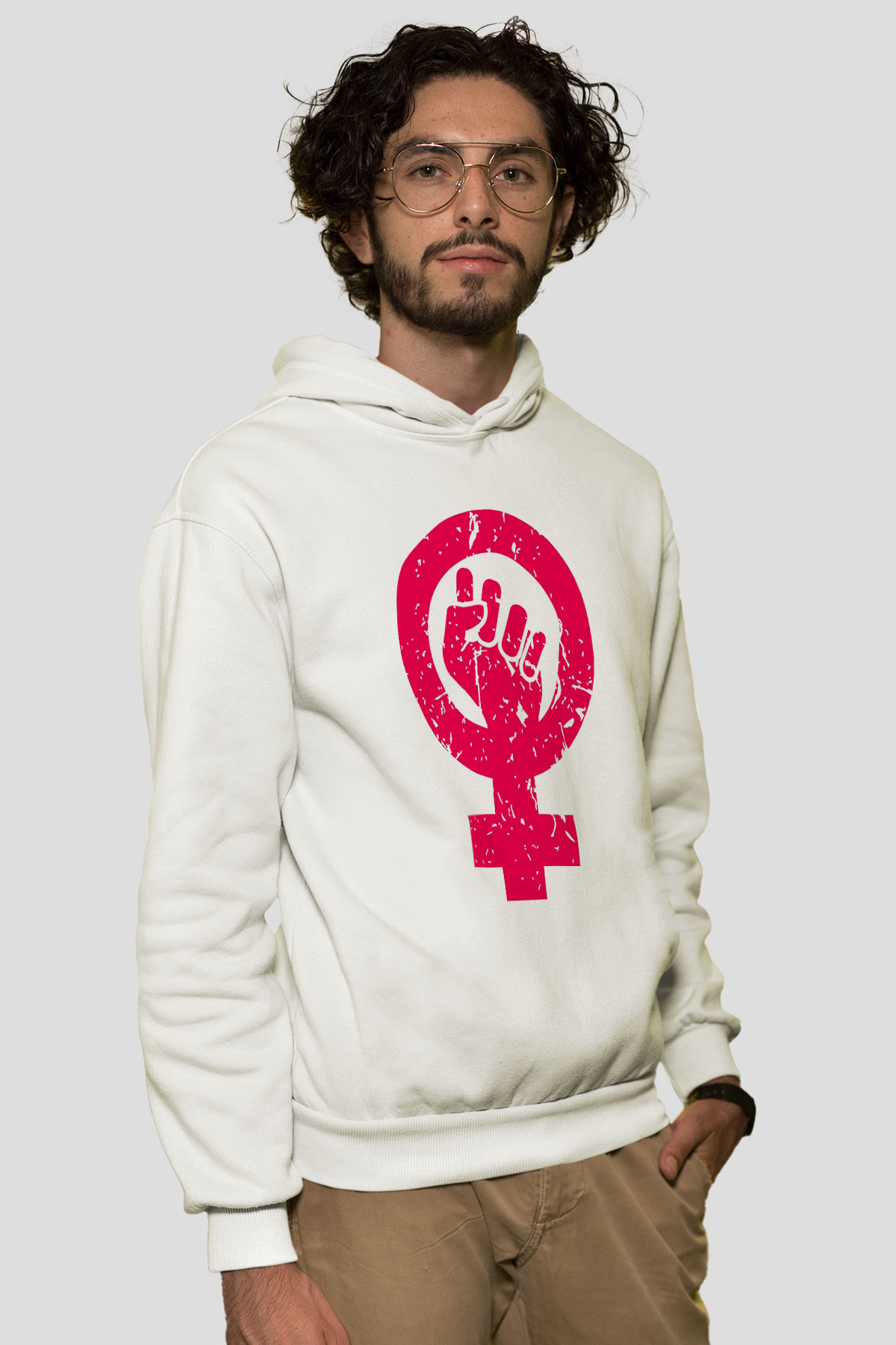 Dünya Kadınlar Günü Beyaz Unisex Kapşonlu Sweatshirt