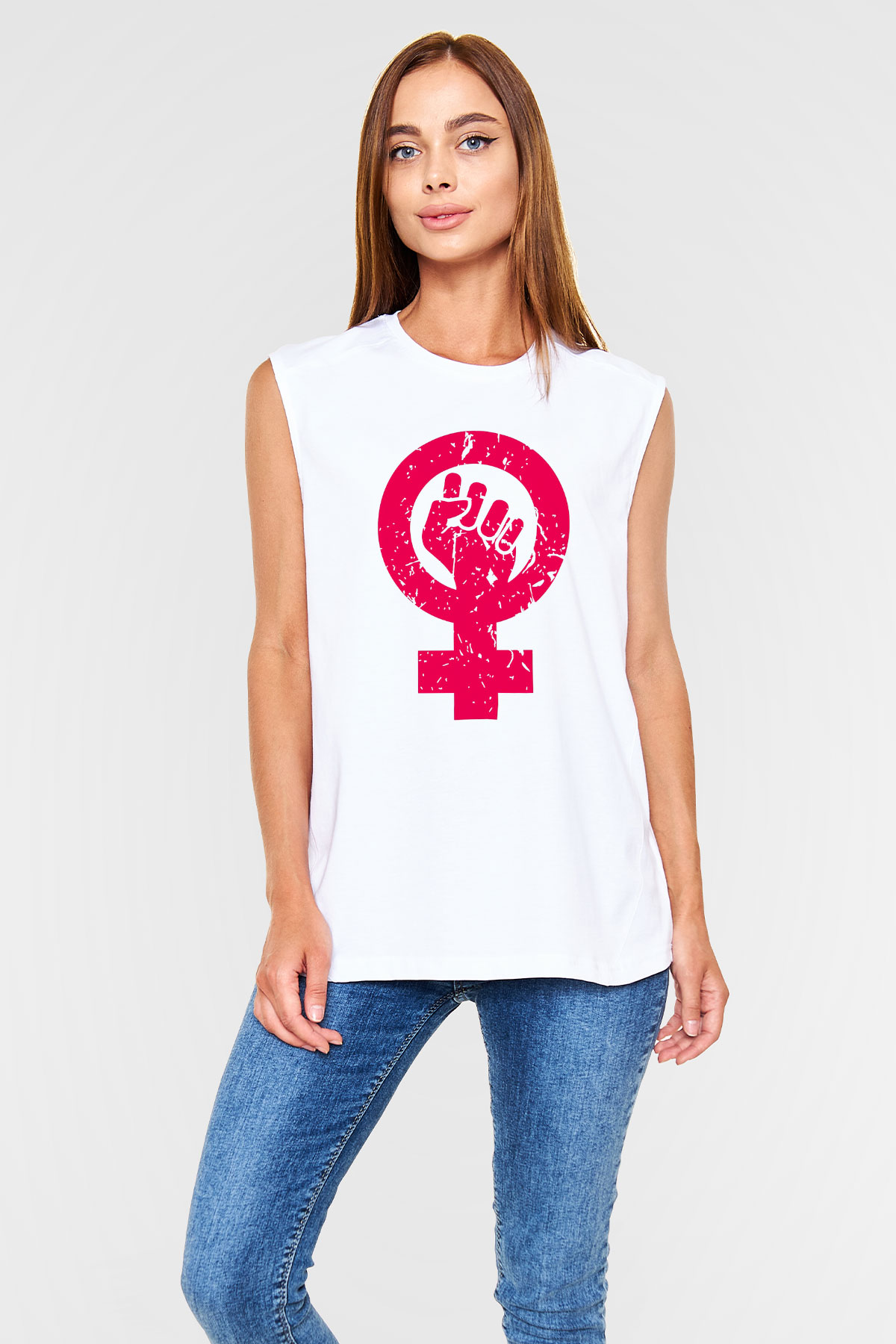Dünya Kadınlar Günü Beyaz Unisex Kolsuz Tişört