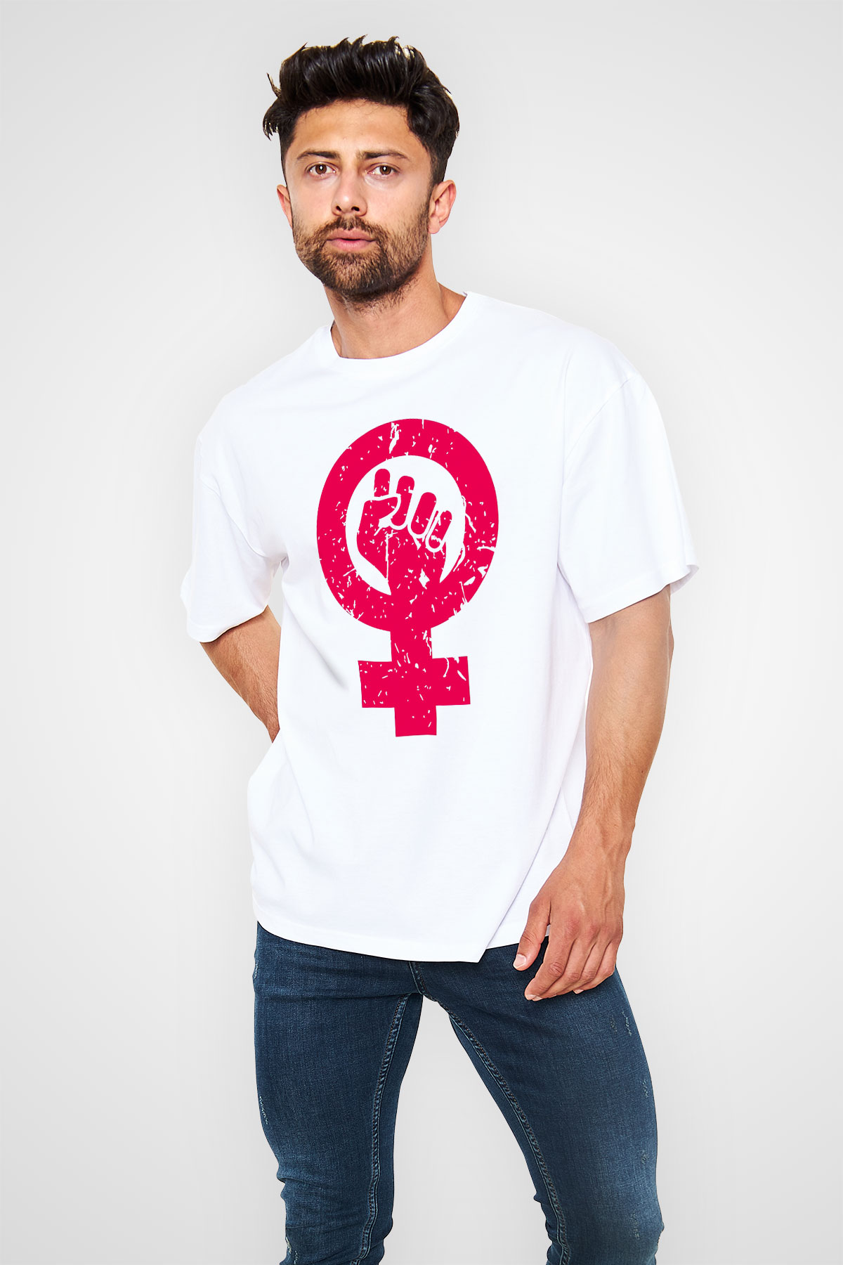 Dünya Kadınlar Günü Beyaz Unisex Oversize Tişört T-Shirt