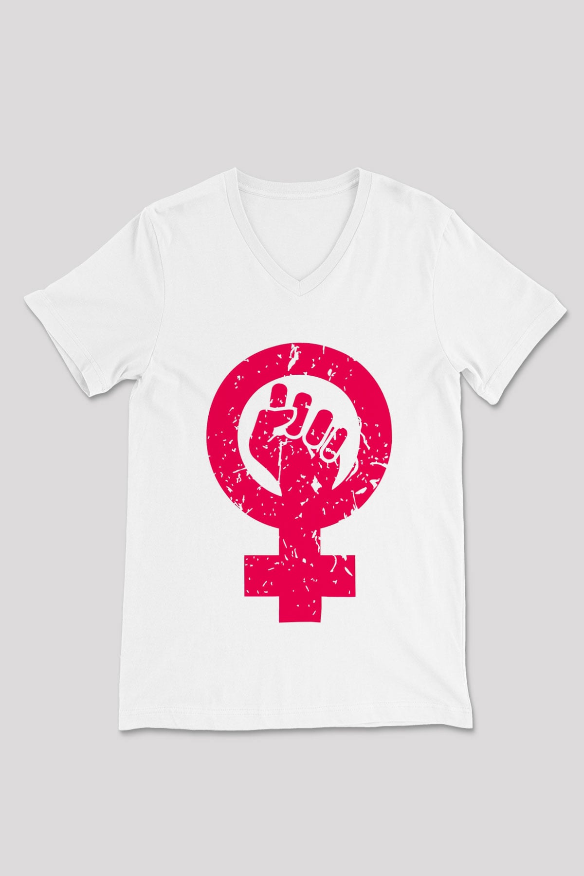 Dünya Kadınlar Günü Beyaz Unisex V Yaka Tişört T-Shirt