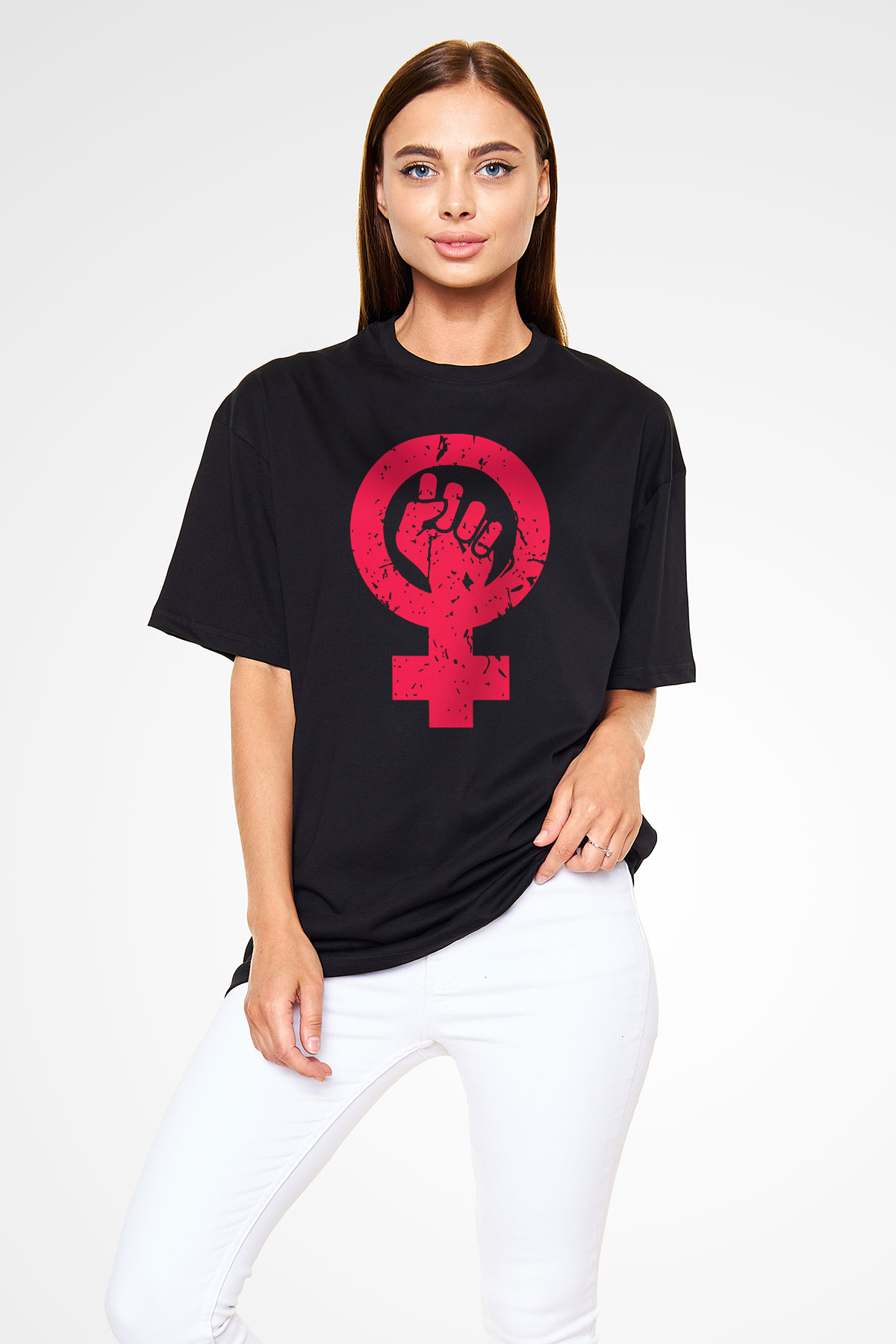 Dünya Kadınlar Günü Siyah Unisex Oversize Tişört T-Shirt