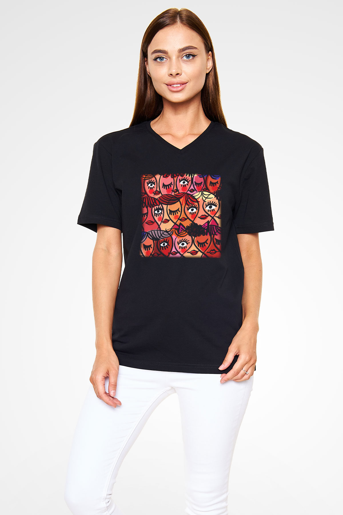 Dünya Kadınlar Günü Siyah Unisex V Yaka Tişört T-Shirt