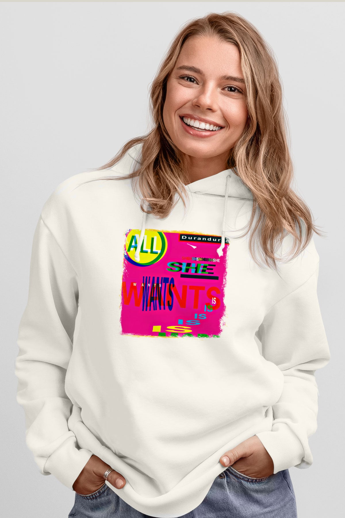 Duran Duran Baskılı Unisex Beyaz Hoodie