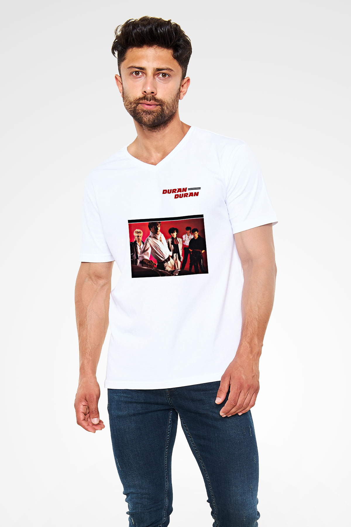 Duran Duran Baskılı Unisex Beyaz V Yaka Tişört