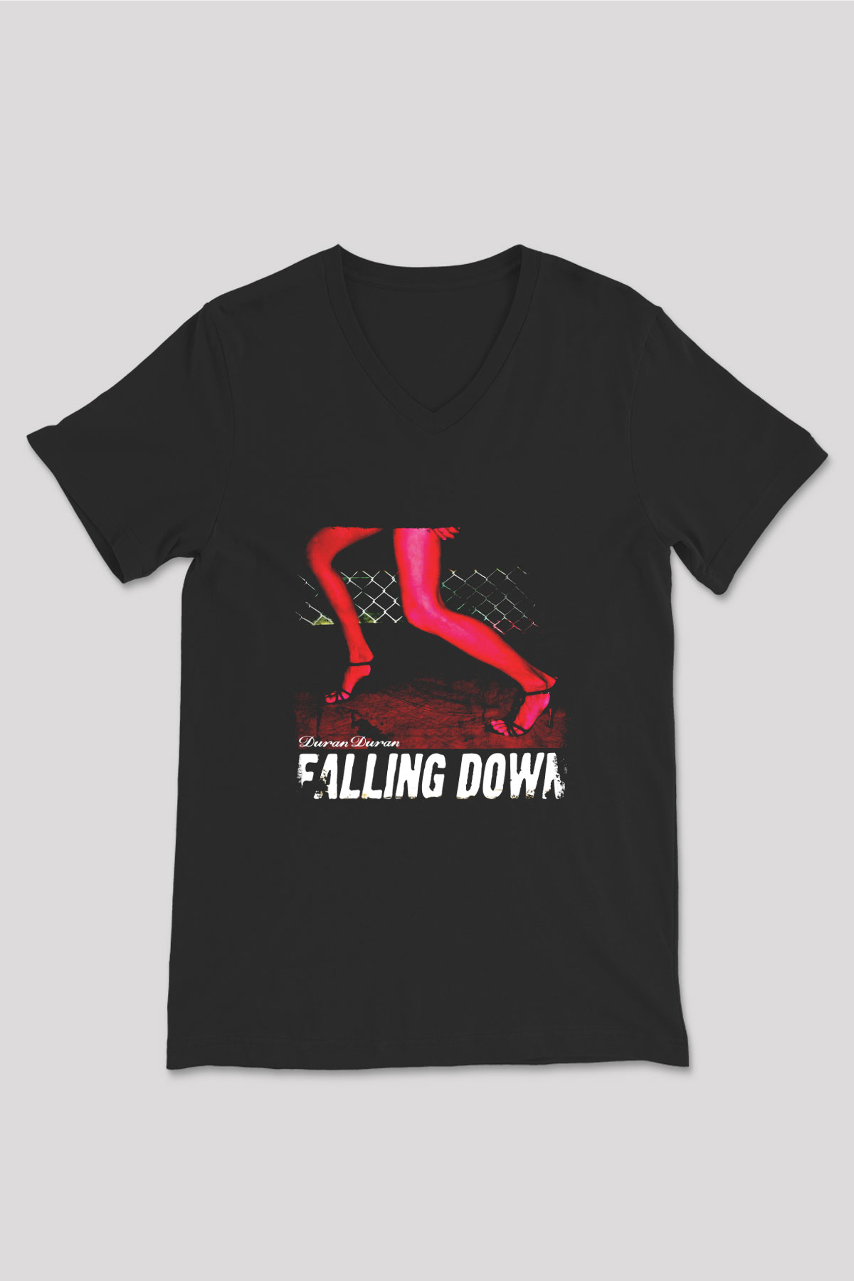 Duran Duran Baskılı Unisex Siyah V Yaka Tişört