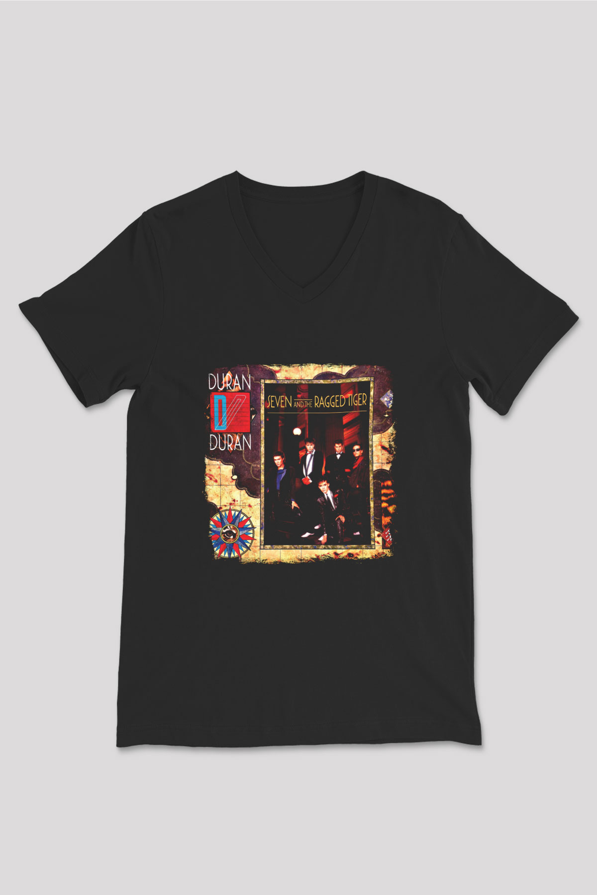 Duran Duran Baskılı Unisex Siyah V Yaka Tişört