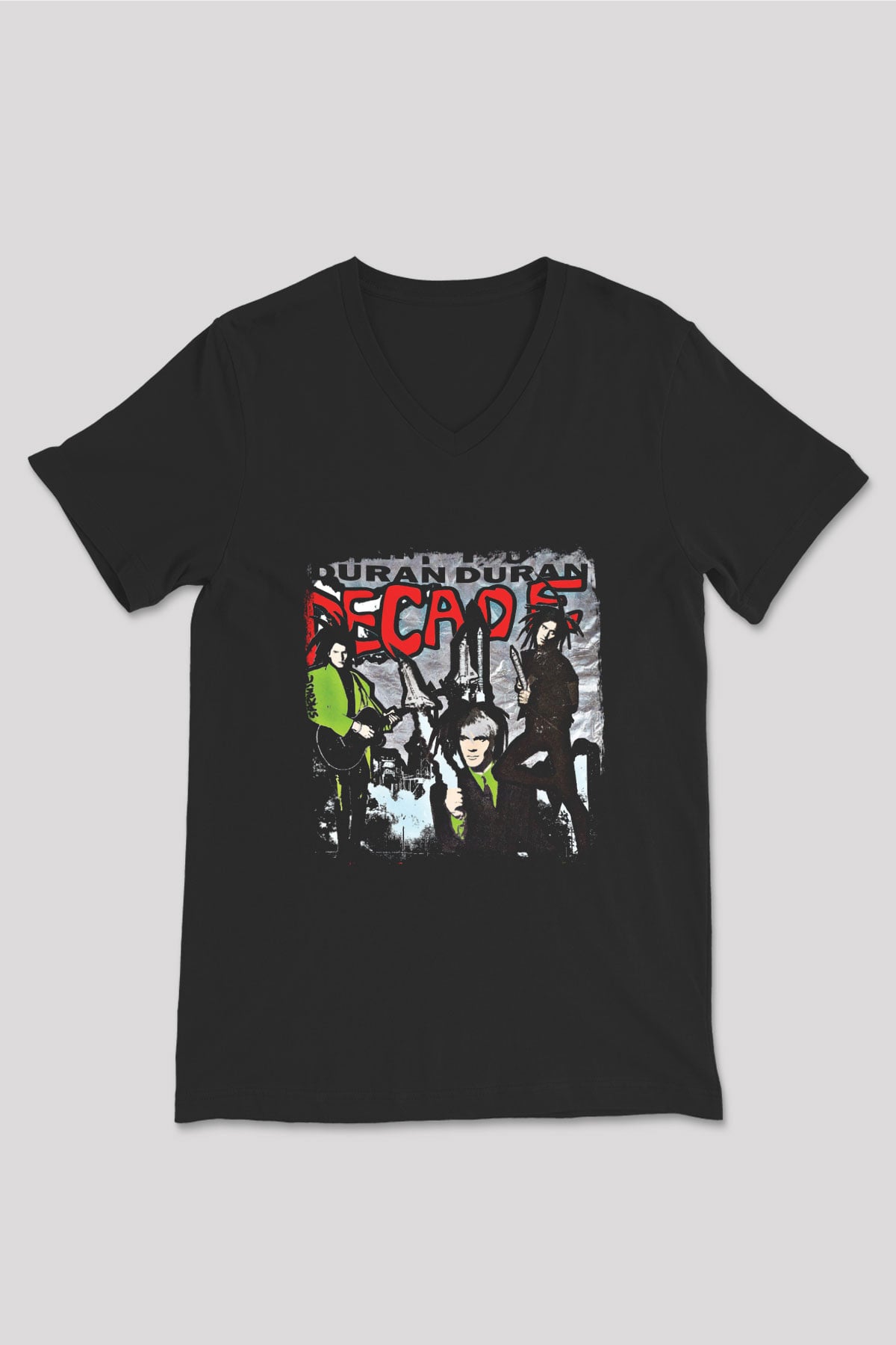 Duran Duran Baskılı Unisex Siyah V Yaka Tişört