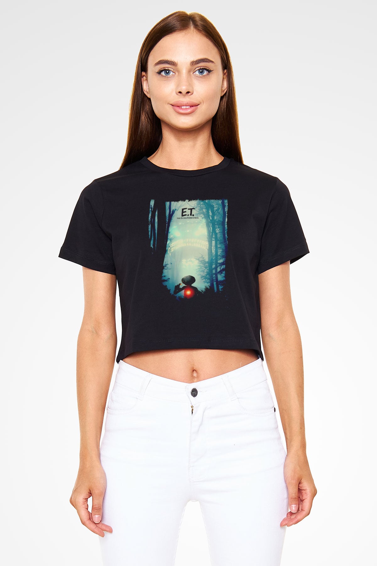 E.T. Siyah   Crop Top Tişört