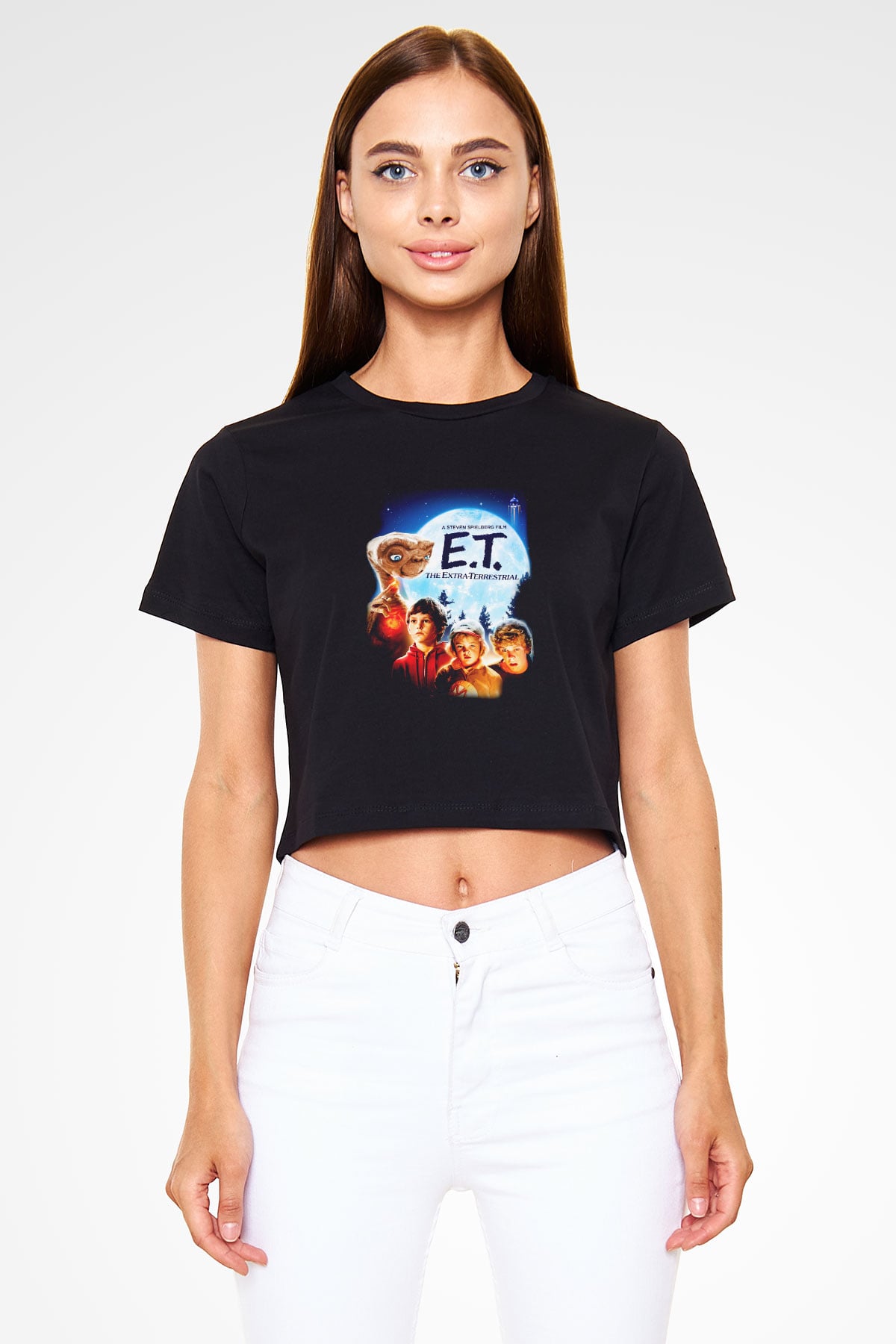E.T. Siyah Crop Top Tişört