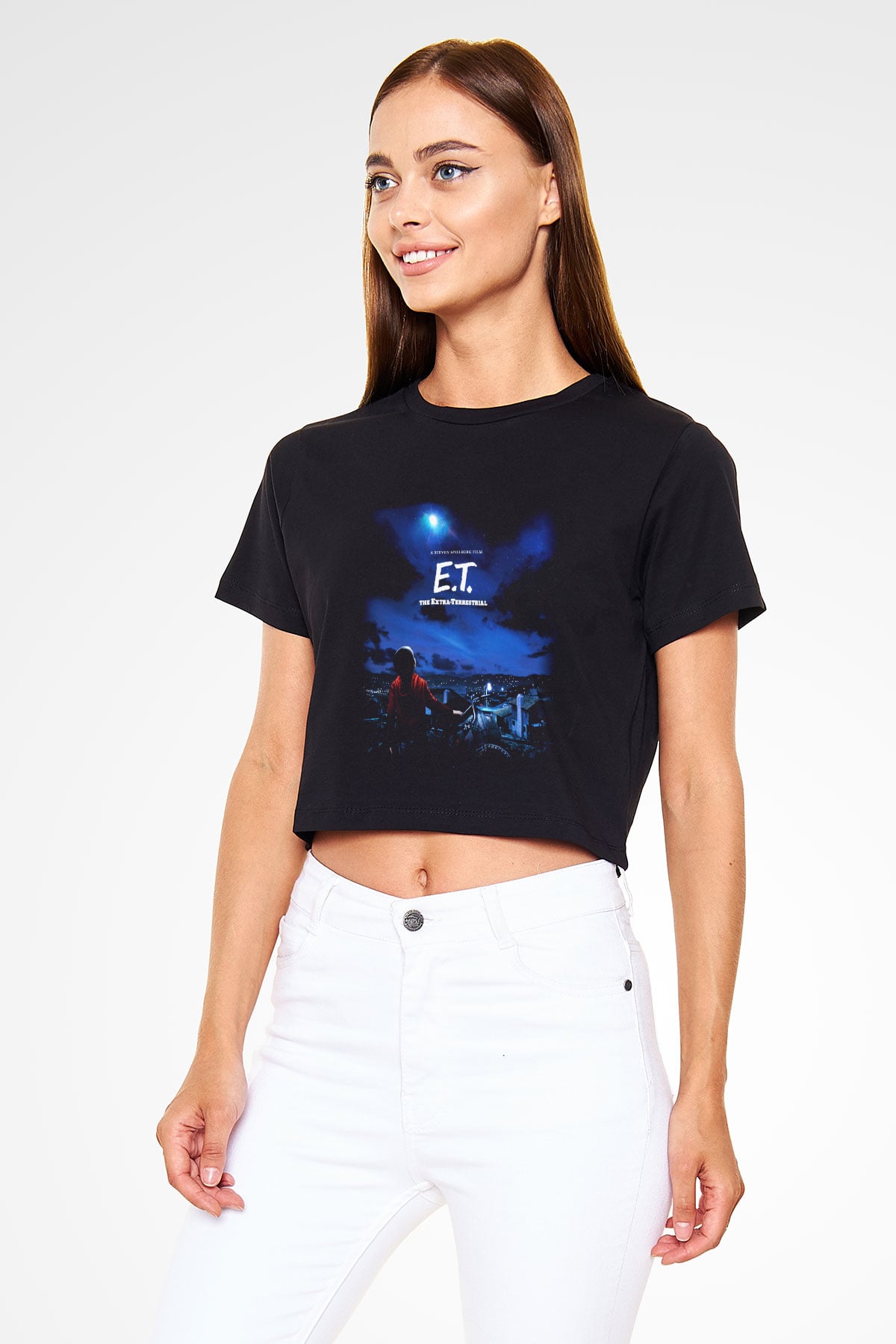 E.T. Siyah Crop Top Tişört
