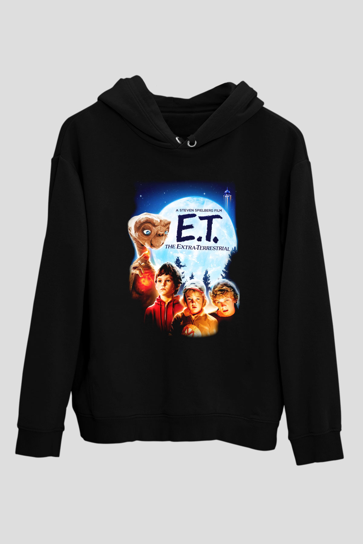 E.T. Siyah Unisex Kapüşonlu Sweatshirt