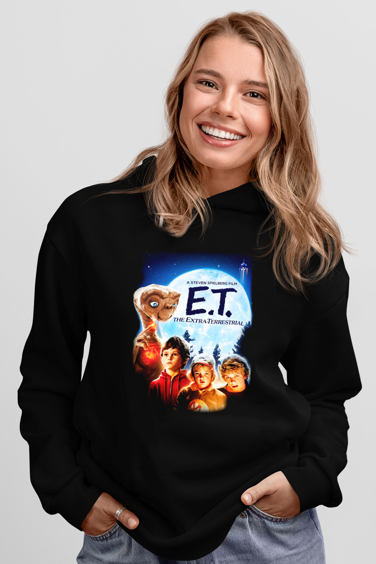 E.T. Siyah Unisex Kapüşonlu Sweatshirt