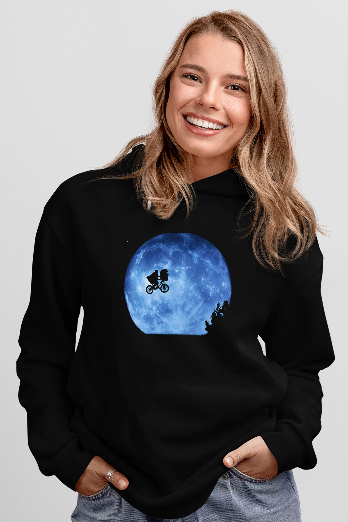 E.T. Siyah Unisex Kapüşonlu Sweatshirt
