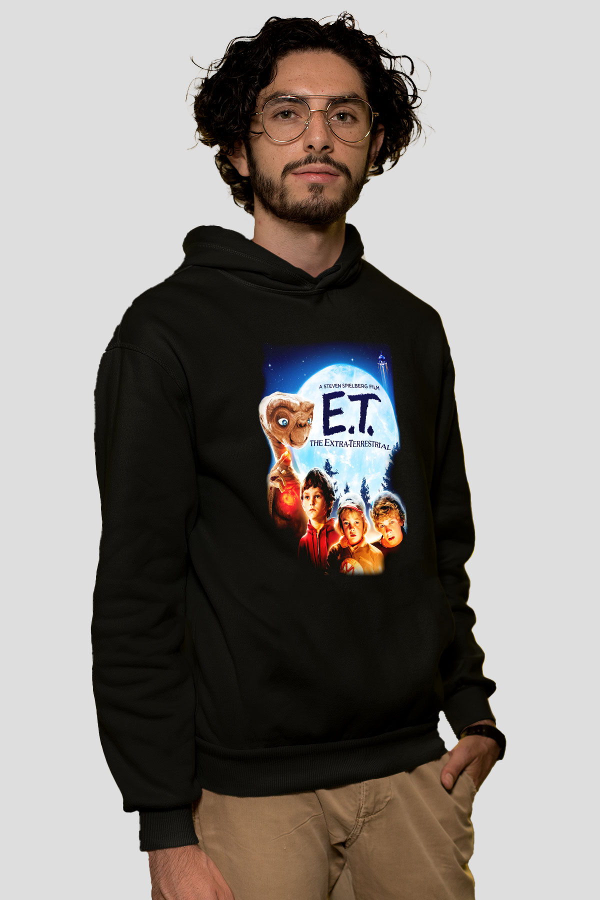 E.T. Siyah Unisex Kapüşonlu Sweatshirt
