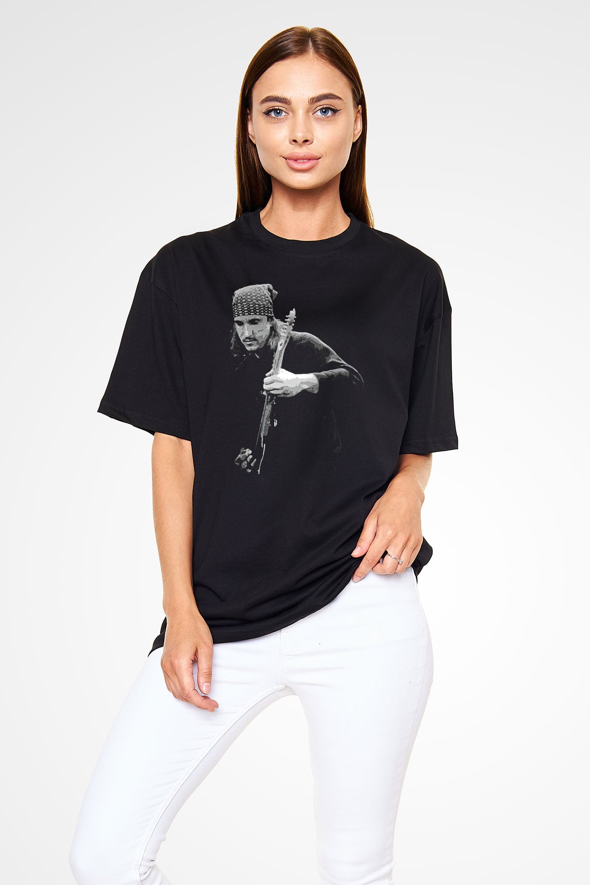 Eagles Baskılı Unisex Siyah Oversize Tişört - Tshirt