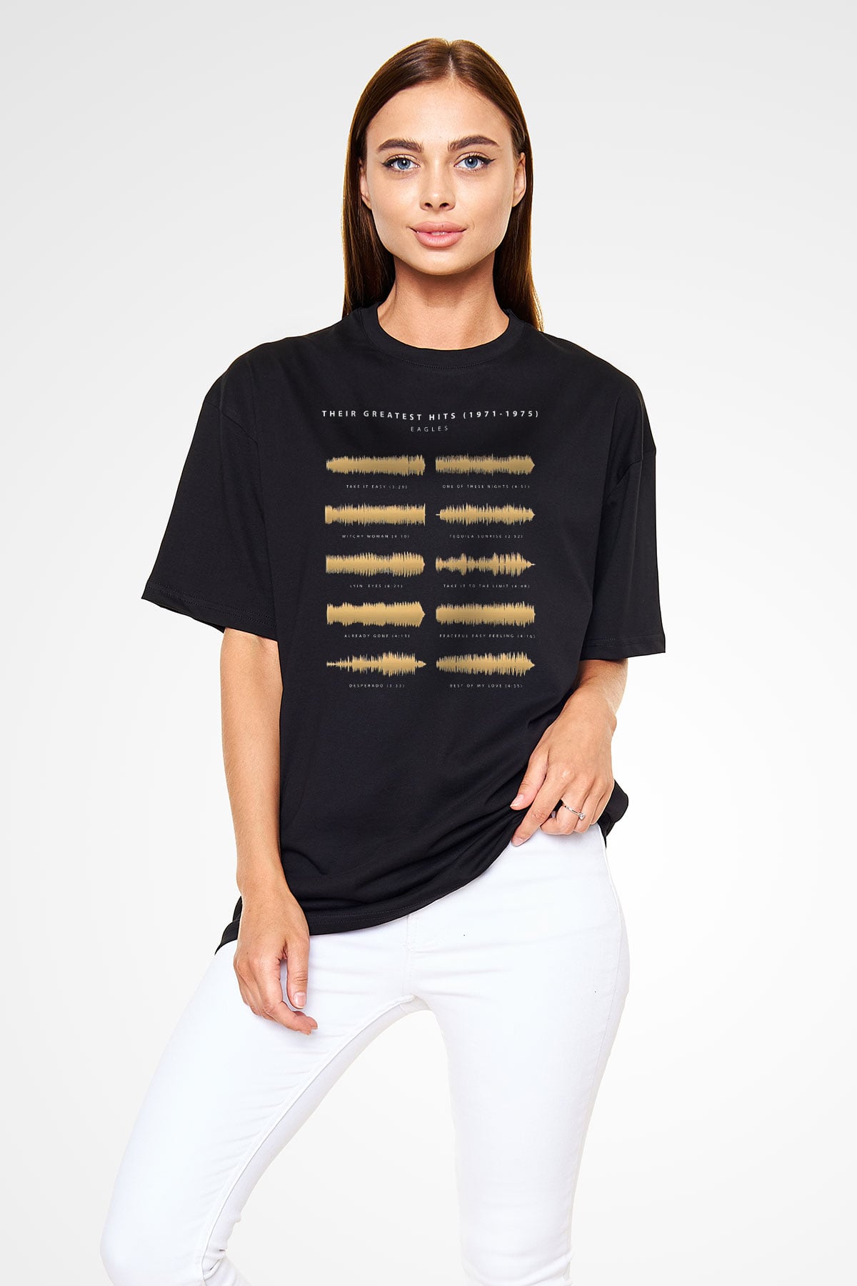 Eagles Baskılı Unisex Siyah Oversize Tişört - Tshirt