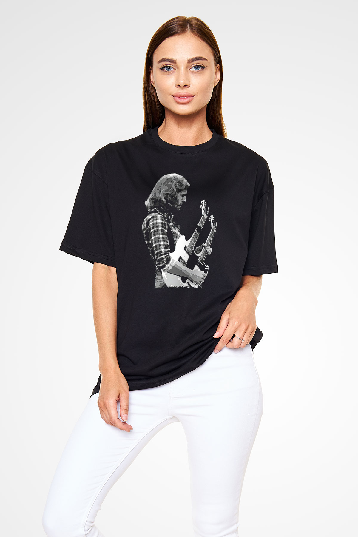 Eagles Baskılı Unisex Siyah Oversize Tişört - Tshirt