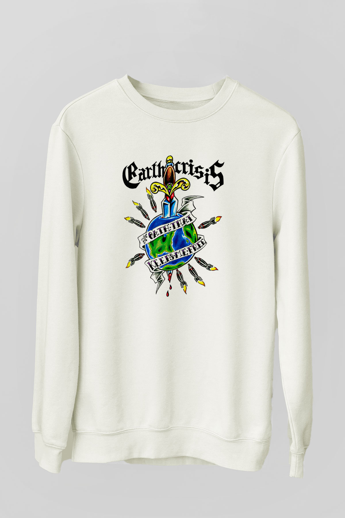 Earth Crisis Baskılı Beyaz Unisex Sweatshirt