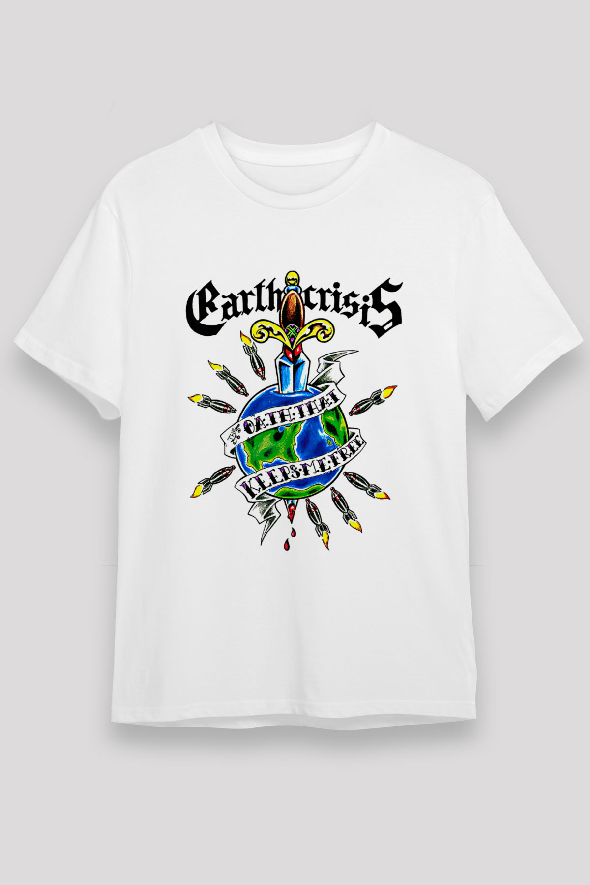 Earth Crisis Baskılı Unisex Beyaz Tişört - Tshirt