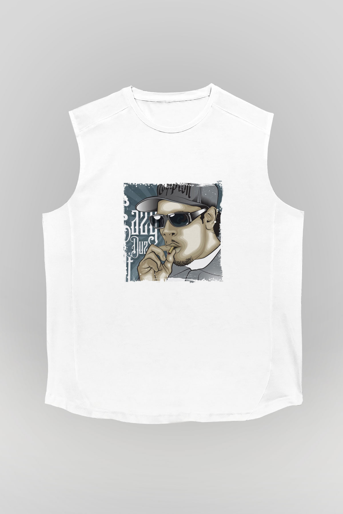 Eazy-E Baskılı Unisex Beyaz Kolsuz Tişört