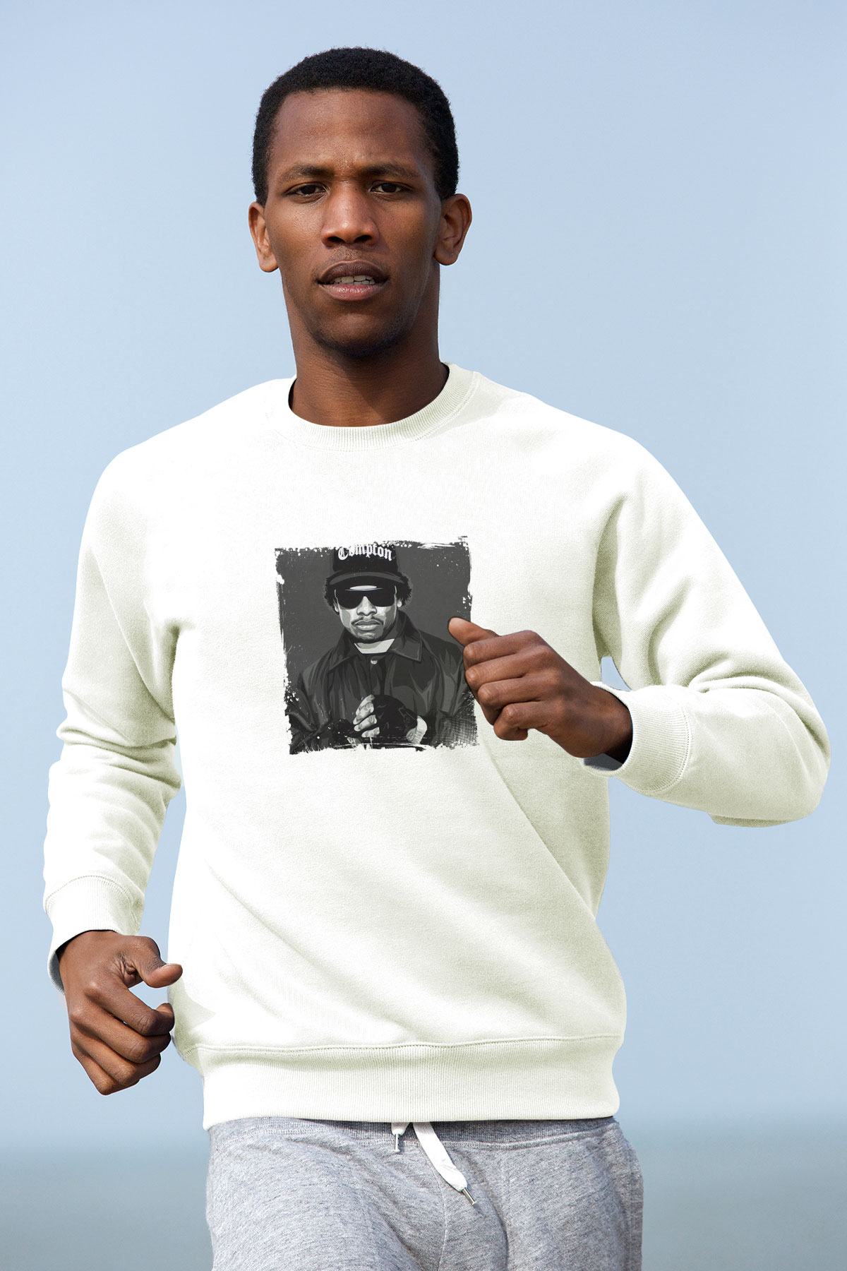 Eazy-E Baskılı Unisex Beyaz Sweatshirt
