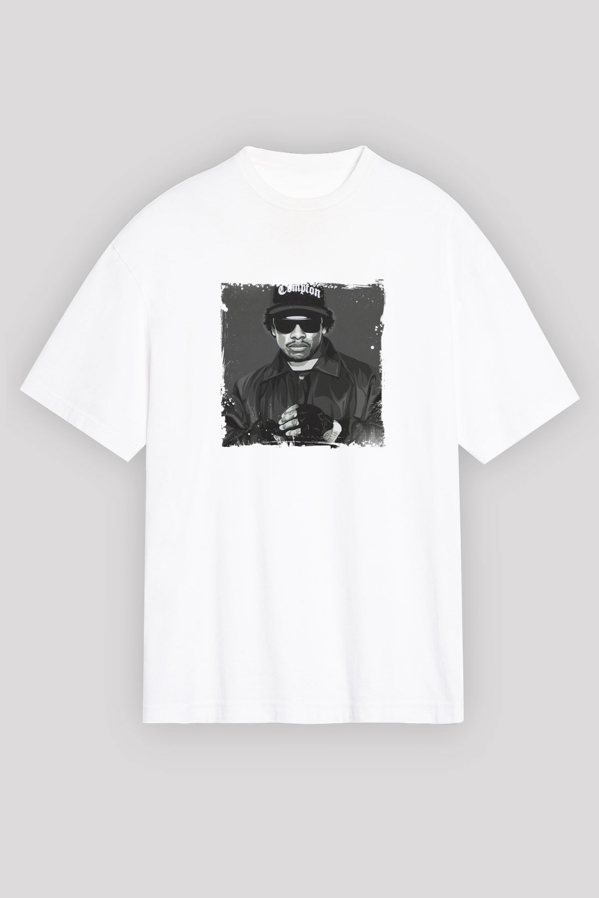 Eazy-E Baskılı Oversize Beyaz Tişört