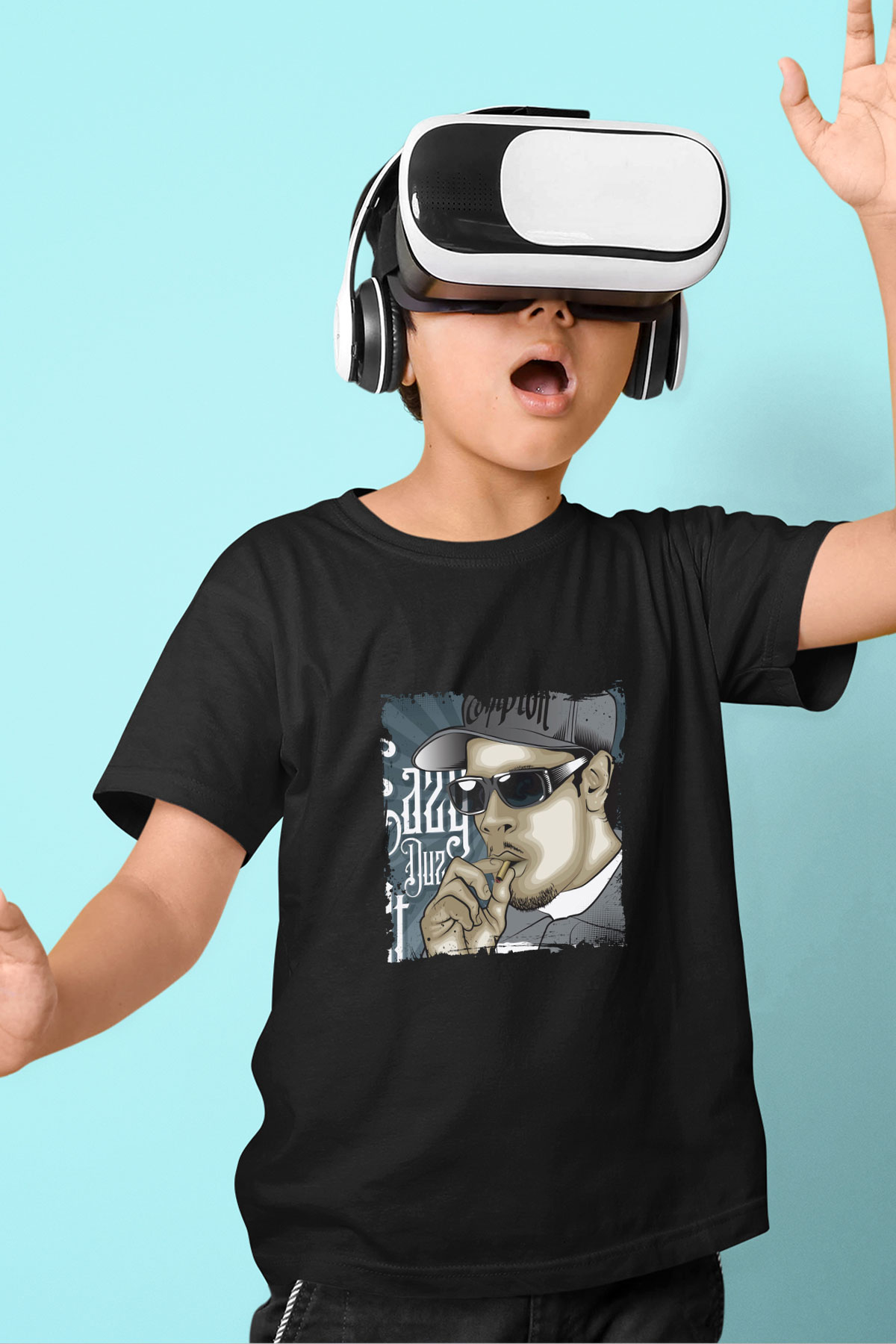Eazy-E Baskılı Unisex Siyah Çocuk Tişört