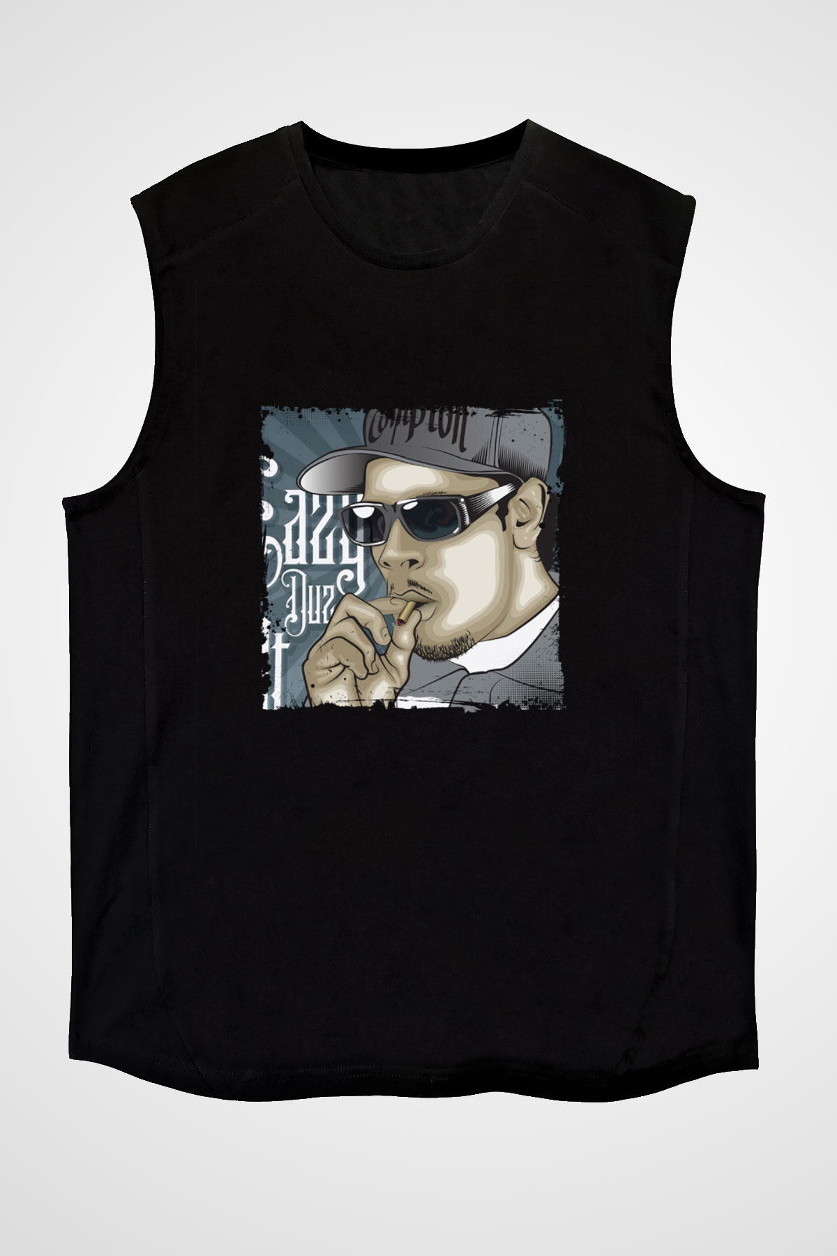 Eazy-E Baskılı Unisex Siyah Kolsuz Tişört