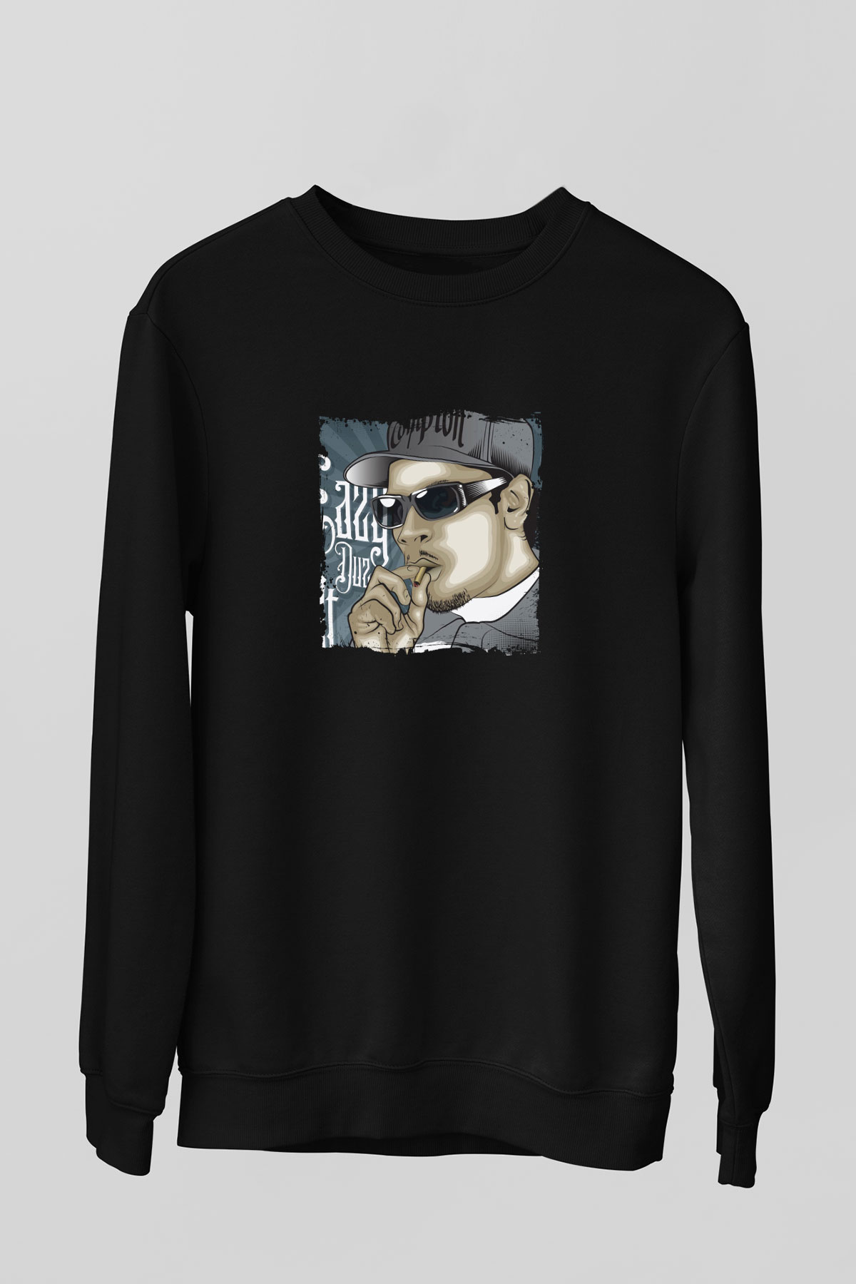 Eazy-E Baskılı Unisex Siyah Sweatshirt