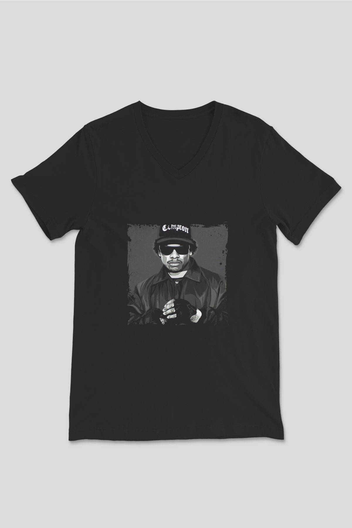 Eazy-E Baskılı Unisex Siyah V Yaka Tişört