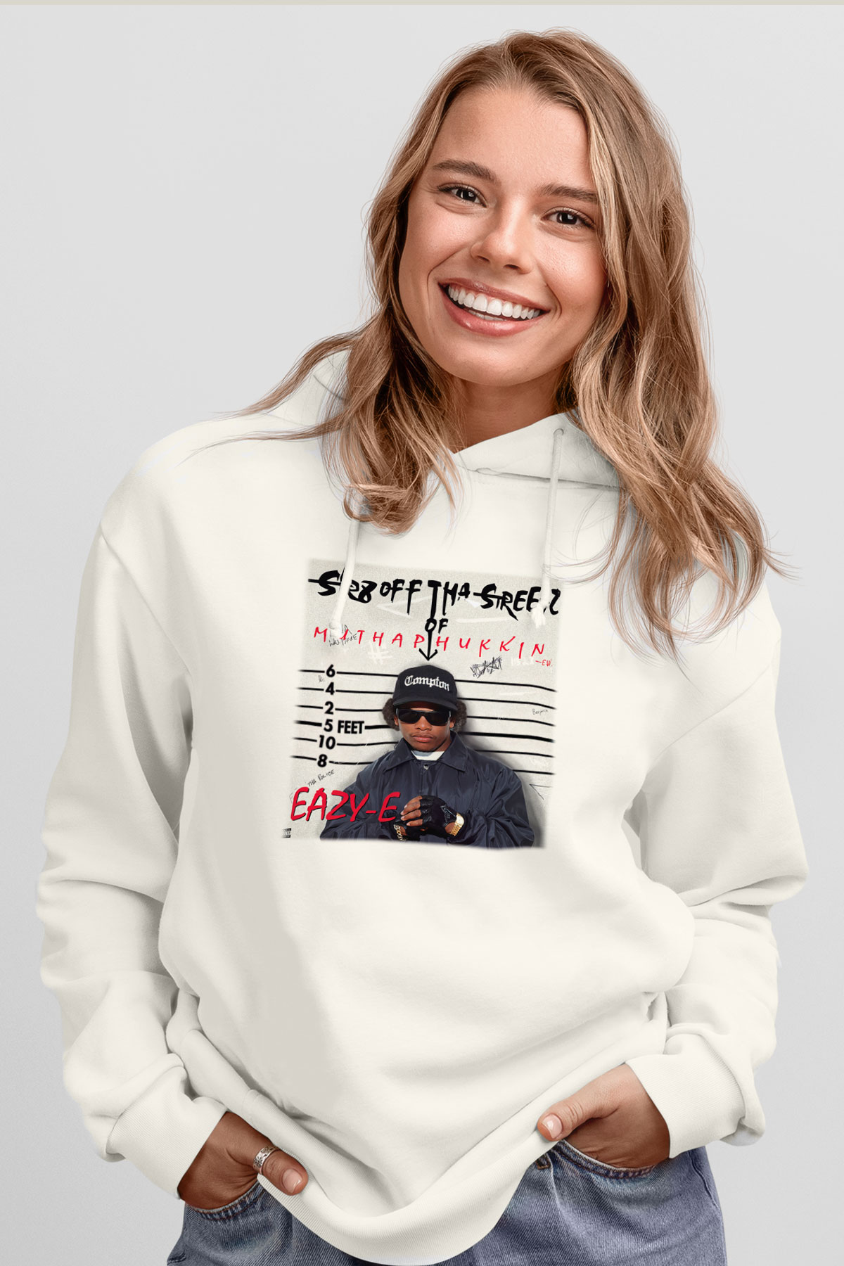 Eazy-E Beyaz Unisex Kapşonlu Sweatshirt