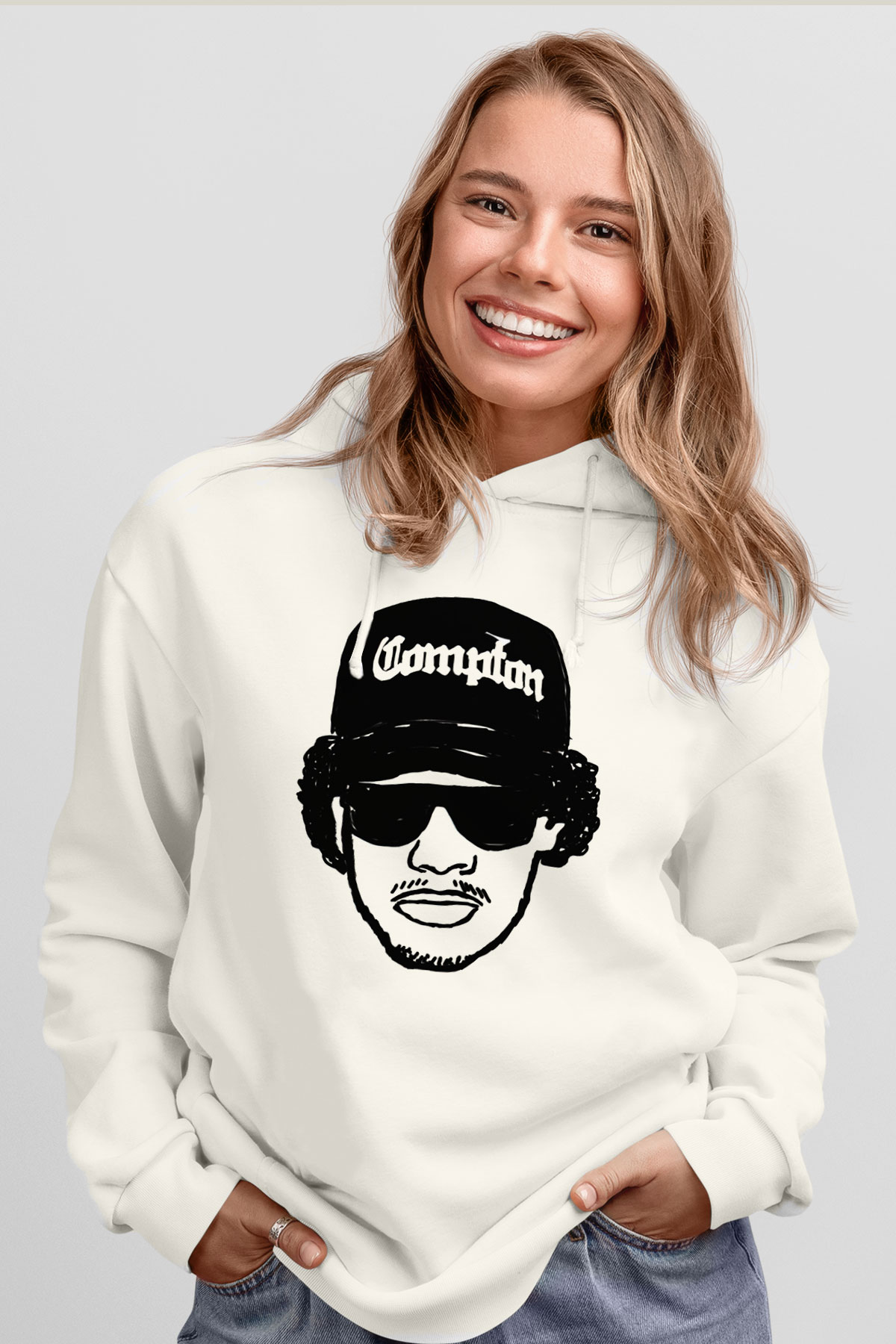 Eazy-E Beyaz Unisex Kapşonlu Sweatshirt