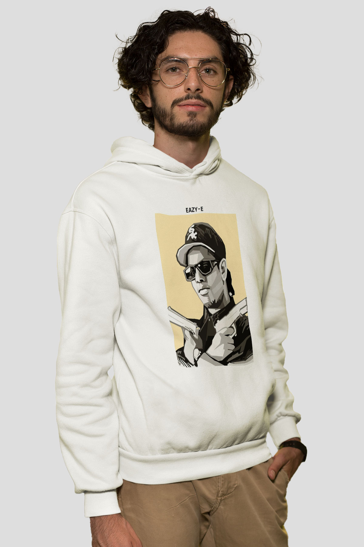 Eazy-E Beyaz Unisex Kapüşonlu Sweatshirt