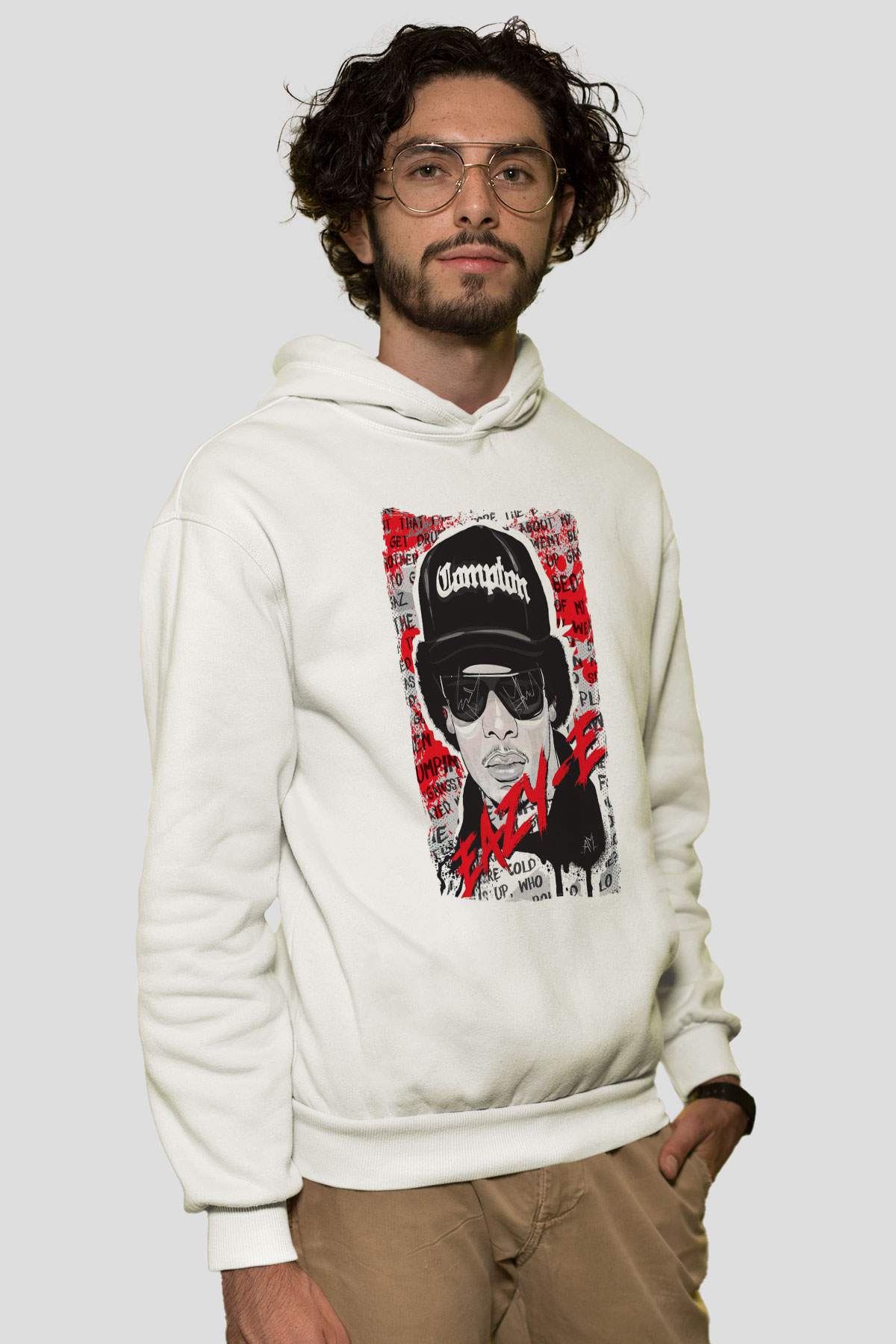Eazy-E Beyaz Unisex Kapüşonlu Sweatshirt