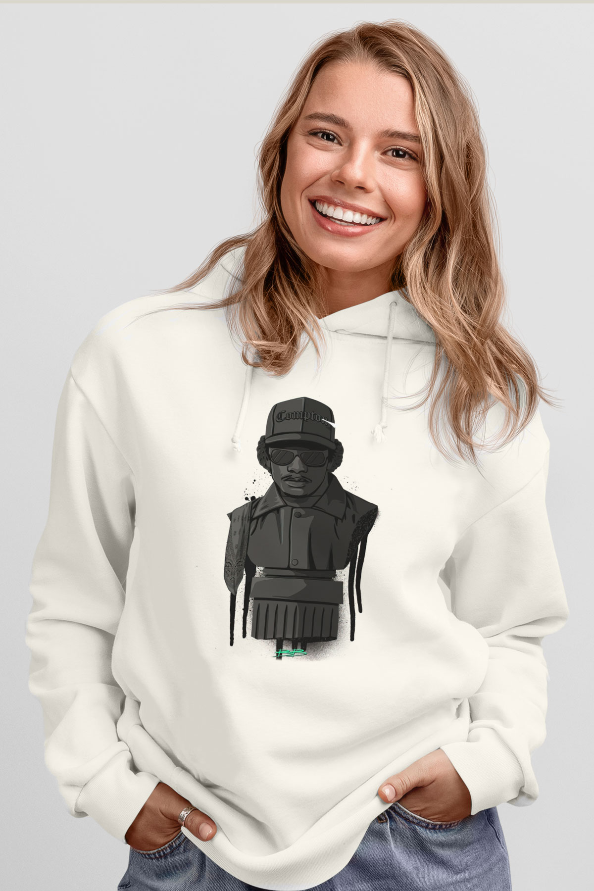 Eazy-E Beyaz Unisex Kapüşonlu Sweatshirt