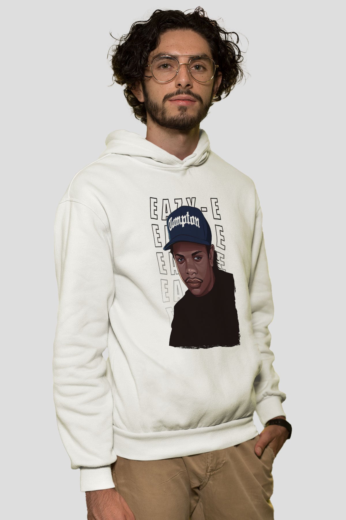 Eazy-E Beyaz Unisex Kapüşonlu Sweatshirt