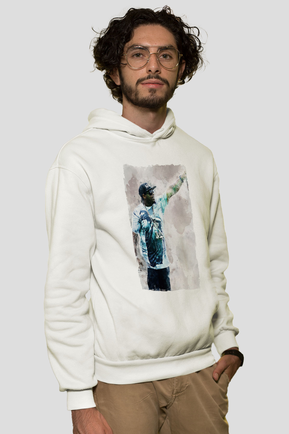 Eazy-E Beyaz Unisex Kapüşonlu Sweatshirt