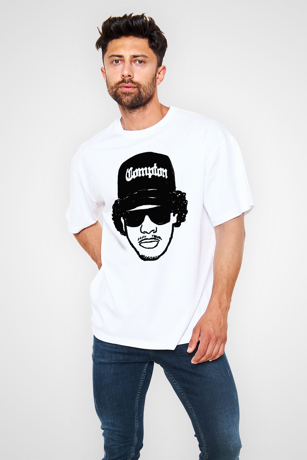 Eazy-E Beyaz Unisex Oversize Tişört T-Shirt