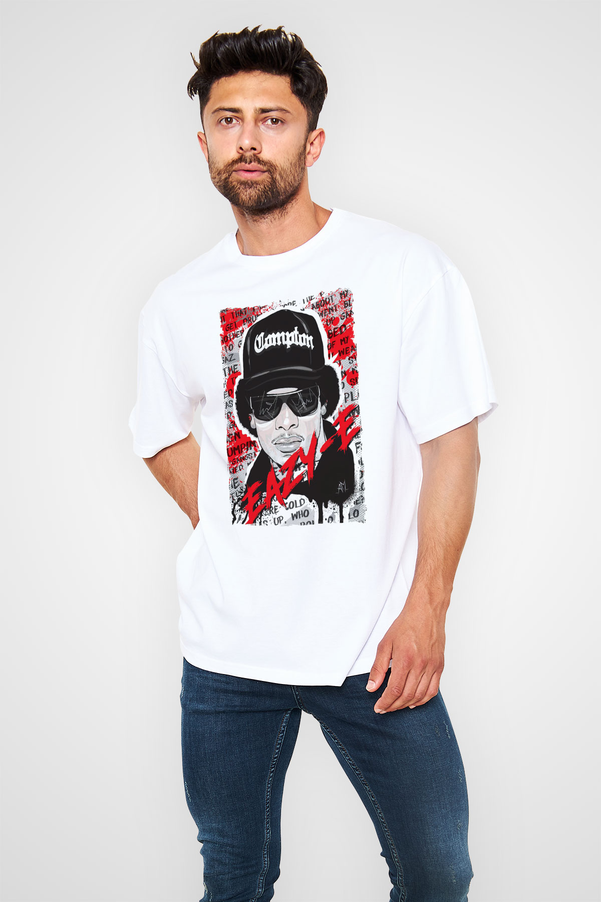Eazy-E Beyaz Oversize Tişört Oversize T-shirt - TişörtFabrikası