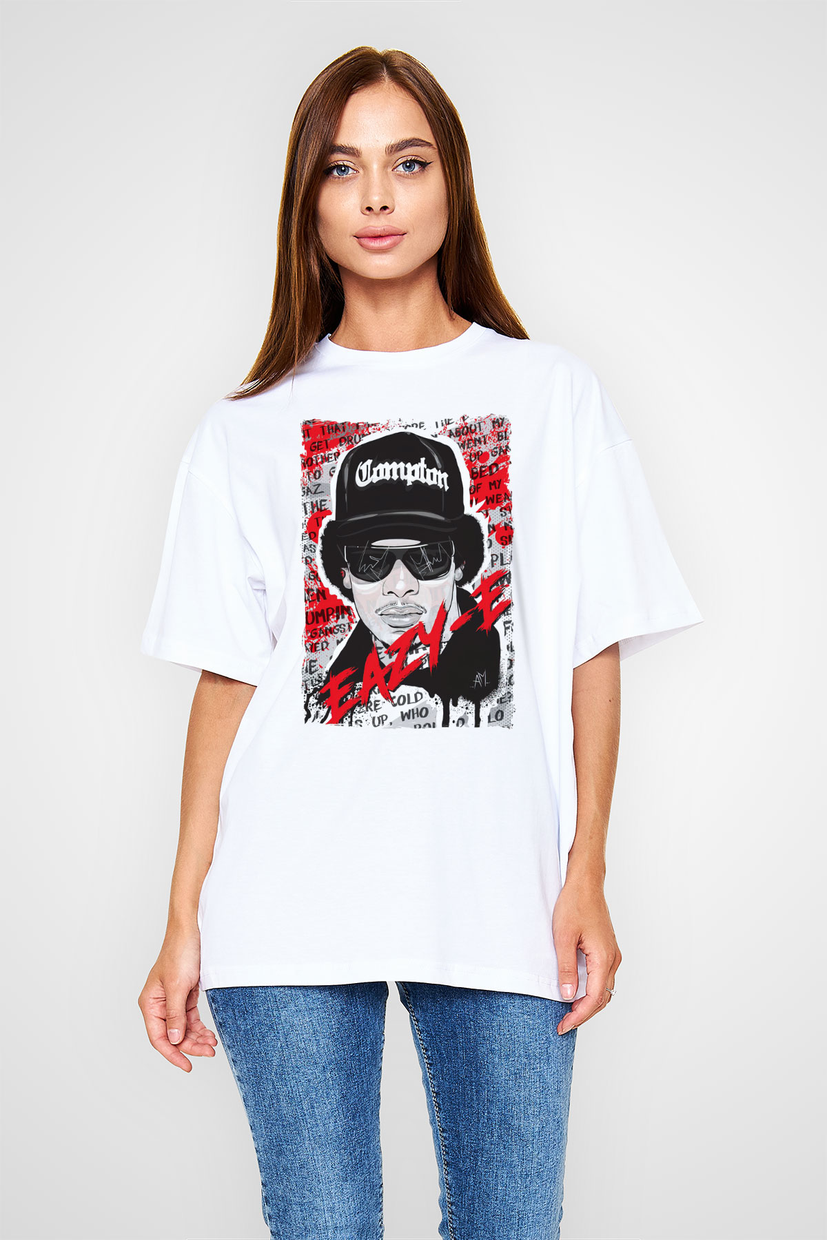 Eazy-E Beyaz Oversize Tişört Oversize T-shirt - TişörtFabrikası